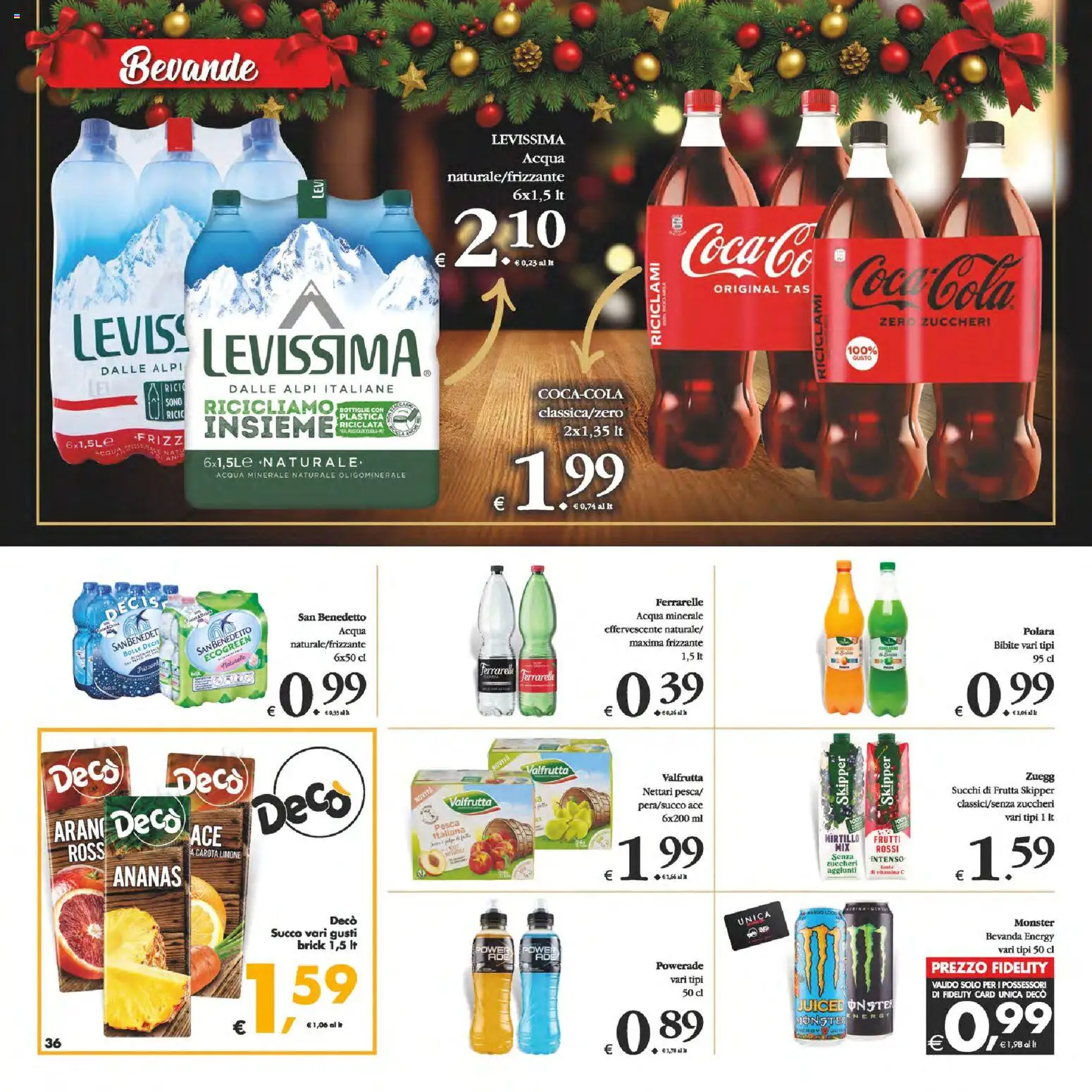 Volantino Decò del 16.12.2025 | Pagina: 36 | Prodotti: Acqua, Mango, Pesca, Coca Cola