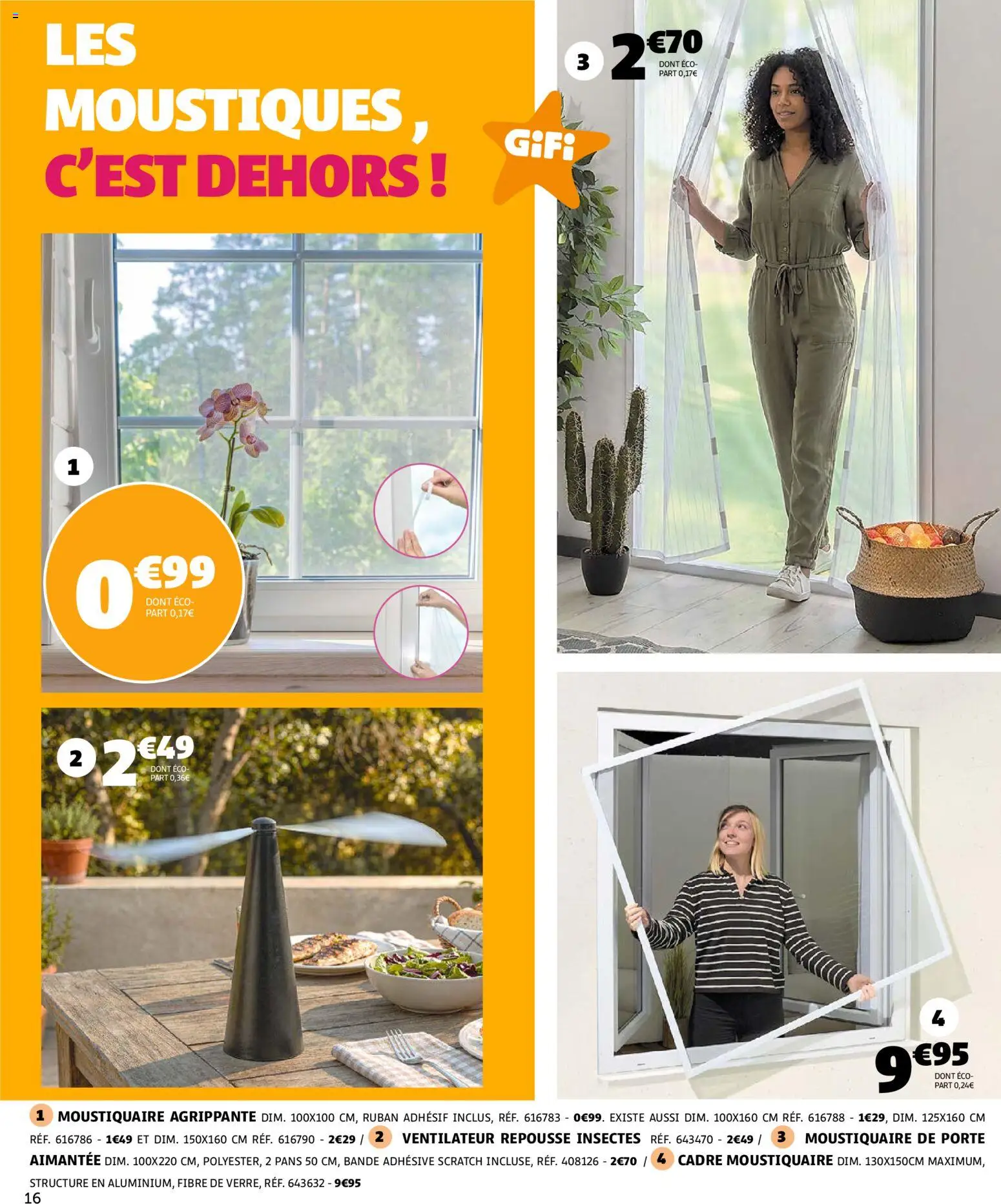 {H1} | Page: 16 | Produits: Ventilateur, Moustiquaire de Porte, Moustiquaire, Cadre