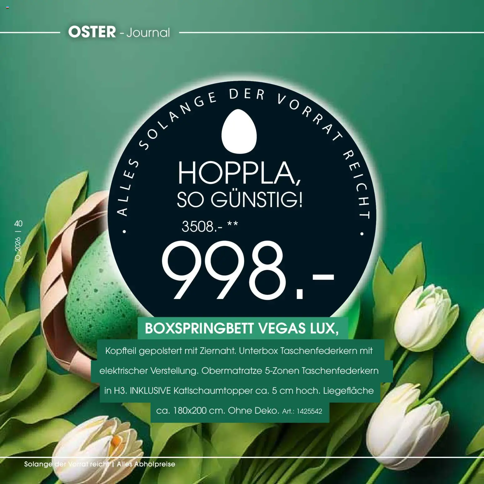 Zurbrüggen Oster-Journal – gültig ab 23.03.2026 | Seite: 40 | Produkte: Boxspringbett