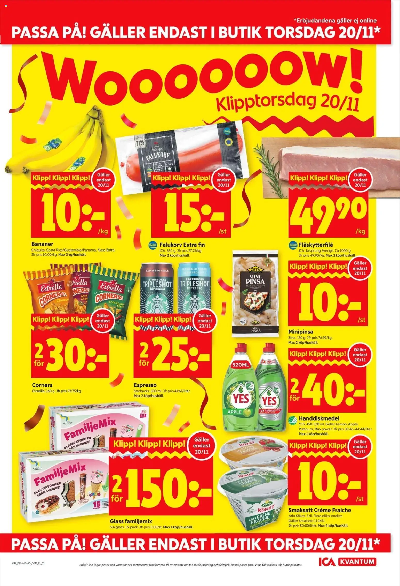 ICA Kvantum reklamblad aktuell från 17.11.2025 | Sida: 3 | Produkter: Galler, Falukorv, Creme fraiche, Lime