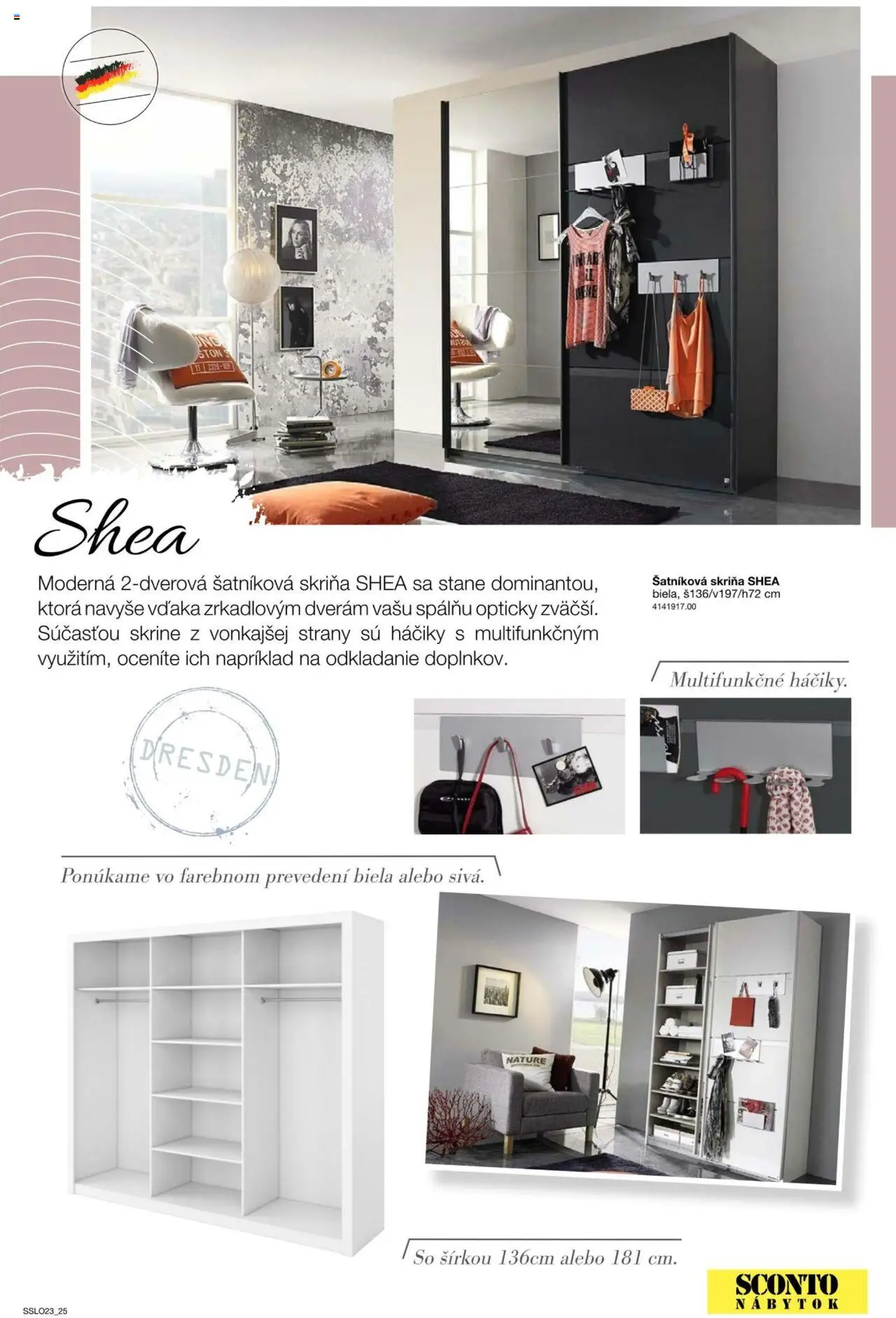 Nové Sconto nábytok akcie – leták je platný od 14.02.2025 | Strana: 25 | Produkty: Nábytok, Šatníková skriňa, Skriňa