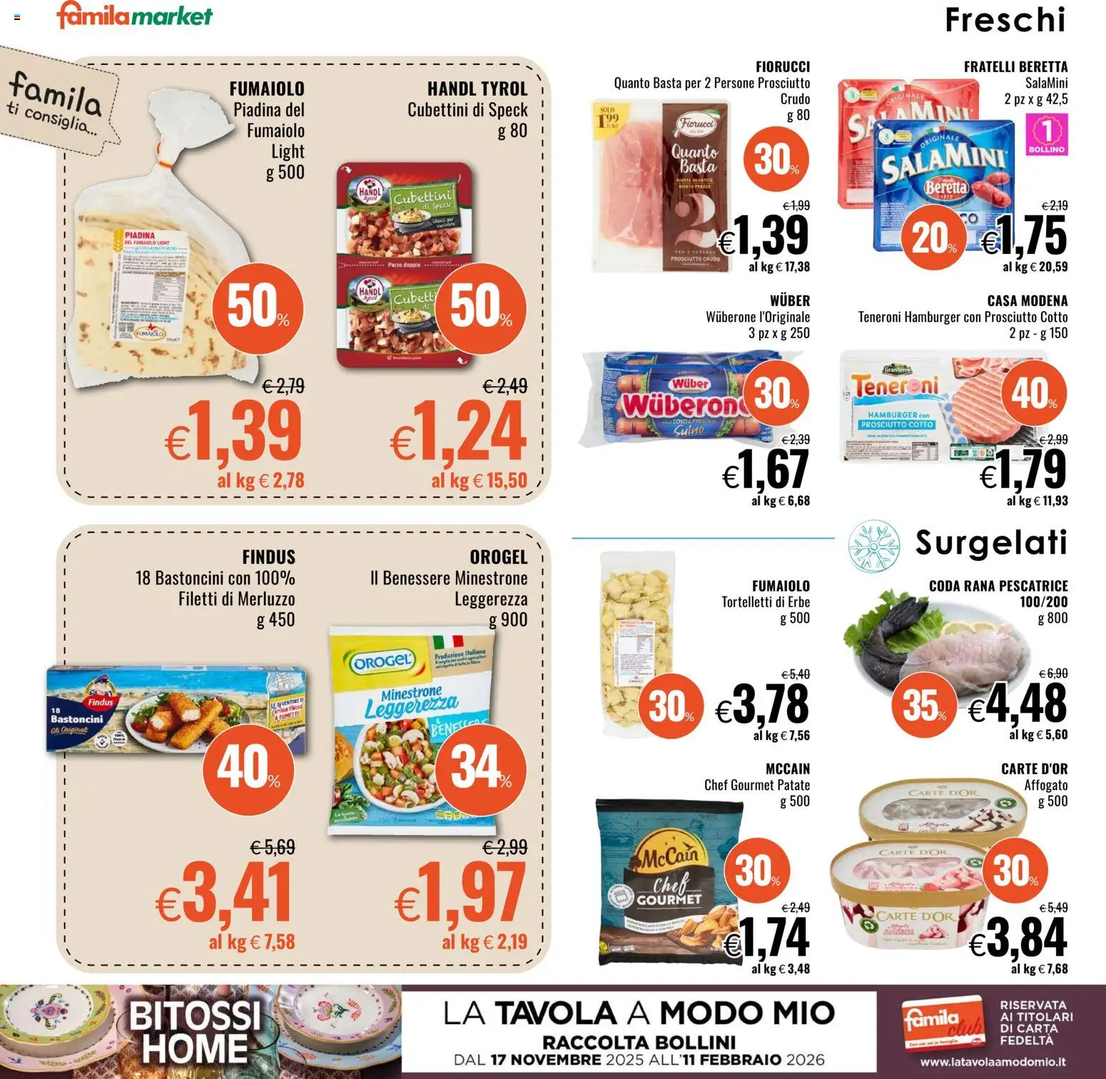 Volantino Famila del 22.01.2026 | Pagina: 6 | Prodotti: Speck, Minestrone, Prosciutto Crudo, Prosciutto Cotto