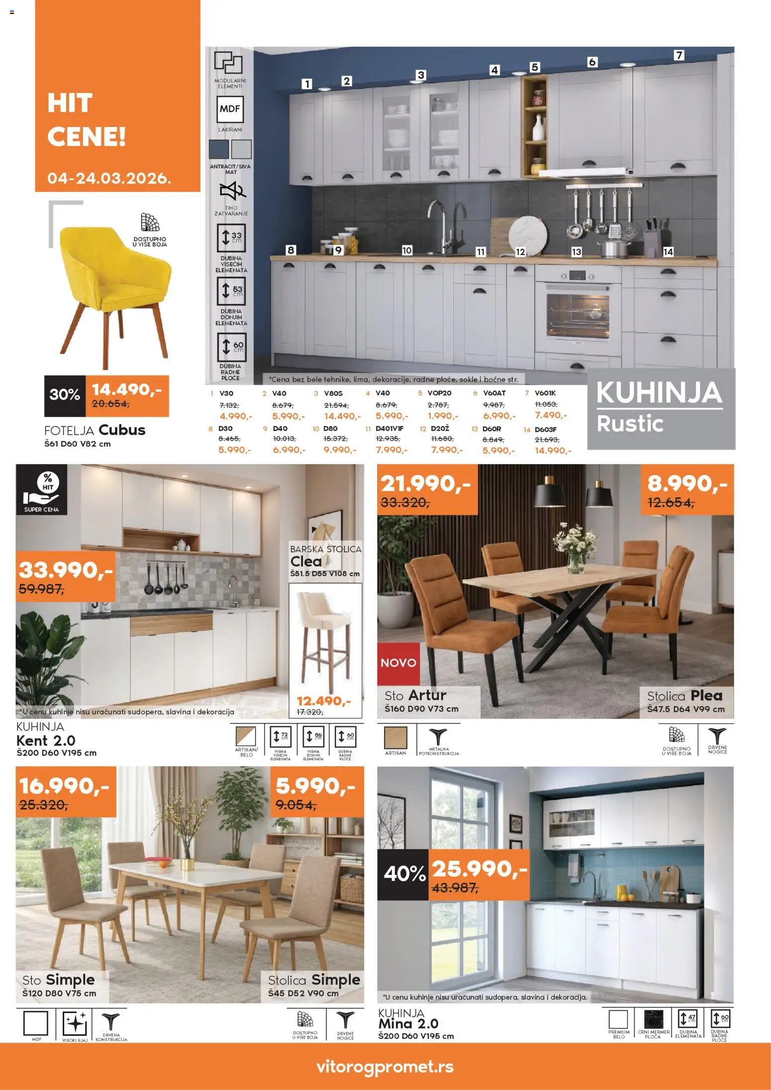 Vitorog katalog - važi od 04.03.2026 | Strana: 1 | Proizvode: Fotelja, Sto, Kuhinja, Barska stolica