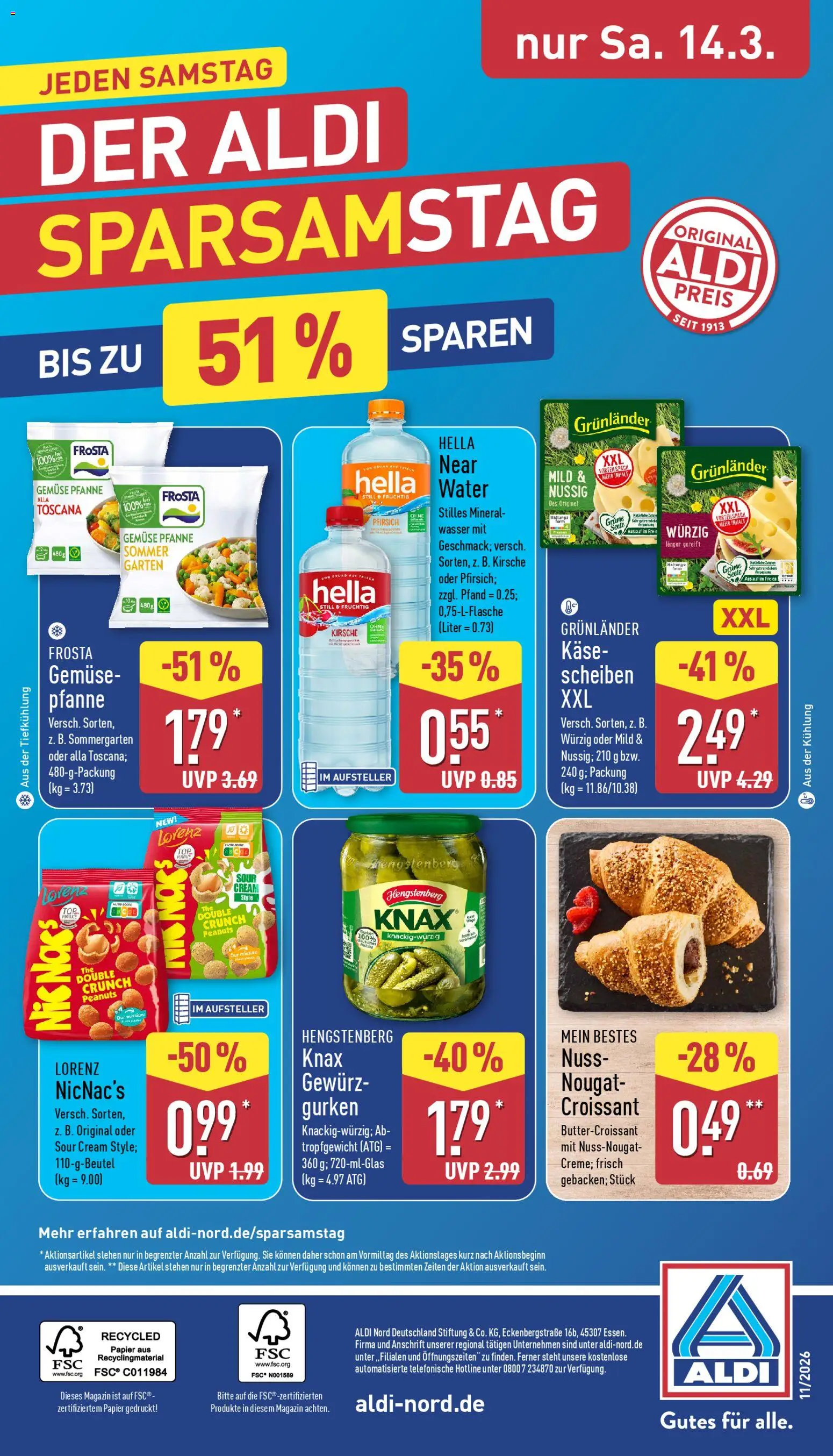 Aldi Prospekt 	 – gültig ab 09.03.2026 | Seite: 33 | Produkte: Frosta, Grunlander, Pfirsich, Gurken