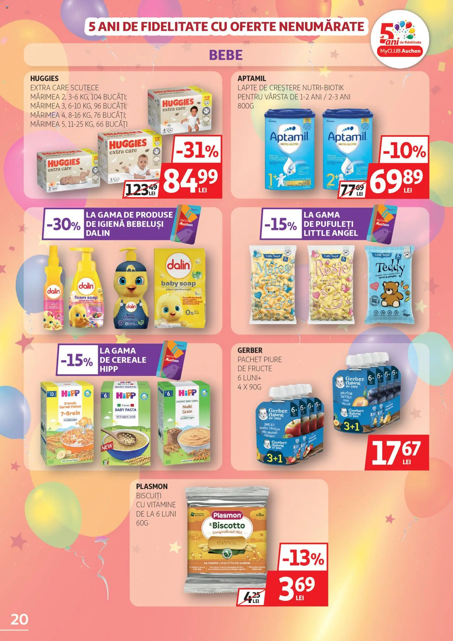 Noul catalog Auchan – valabil de la 04.03.2026 | Pagină: 20 | Produse: Pufuleți, Săpun, Prune, Scutece
