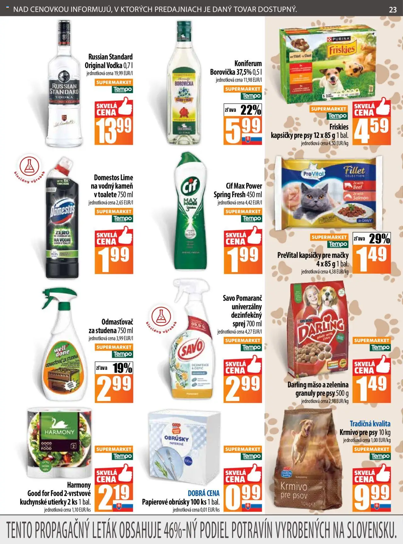 Nové COOP Jednota akcie – leták je platný od 18.09.2025 | Strana: 23 | Produkty: Friskies, Koniferum, Cif, Domestos
