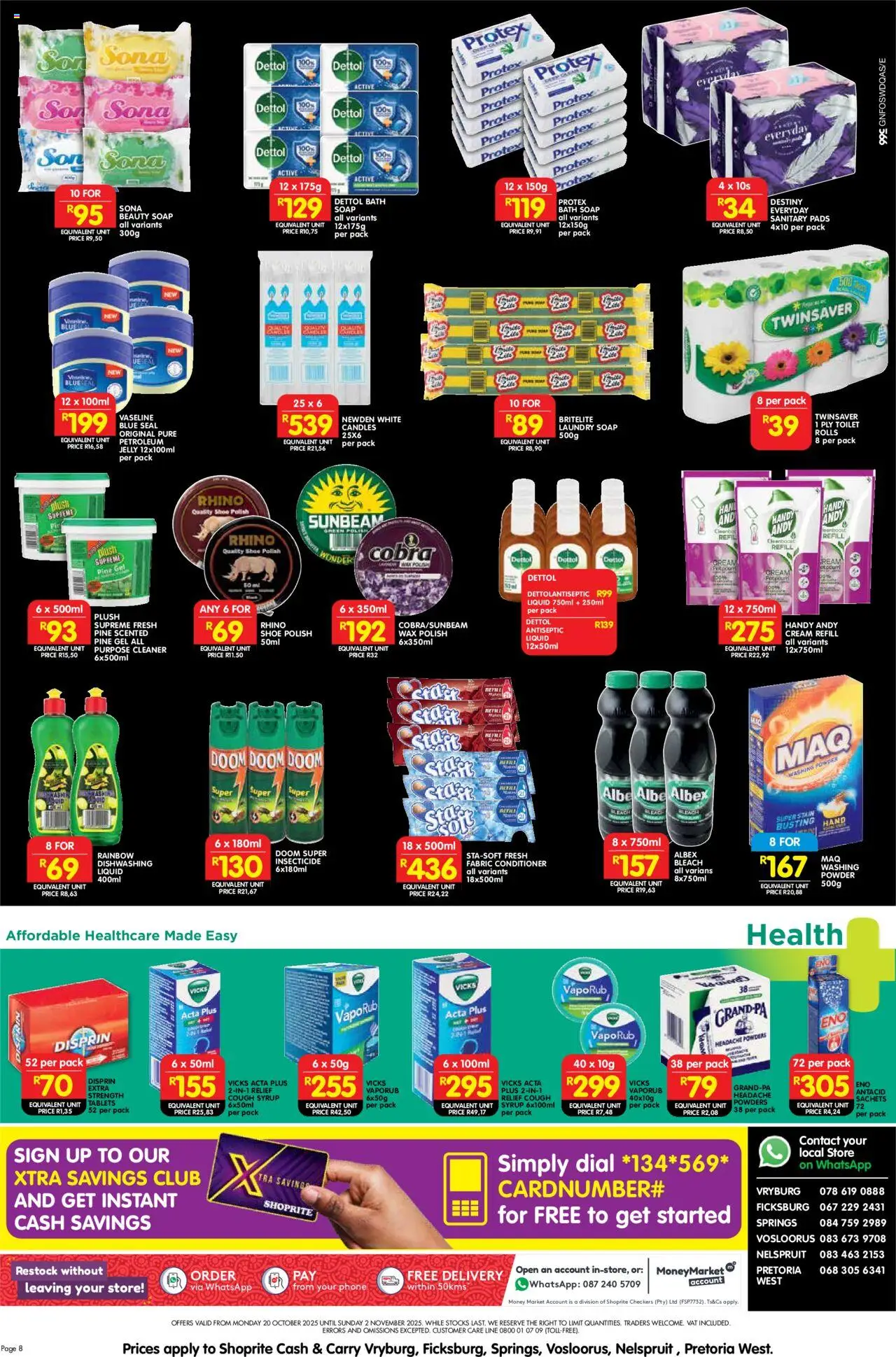 New Shoprite catalogue – valid from 20.10.2025 | Page: 8 | Products: Phone, Toilet, Conditioner, Soap