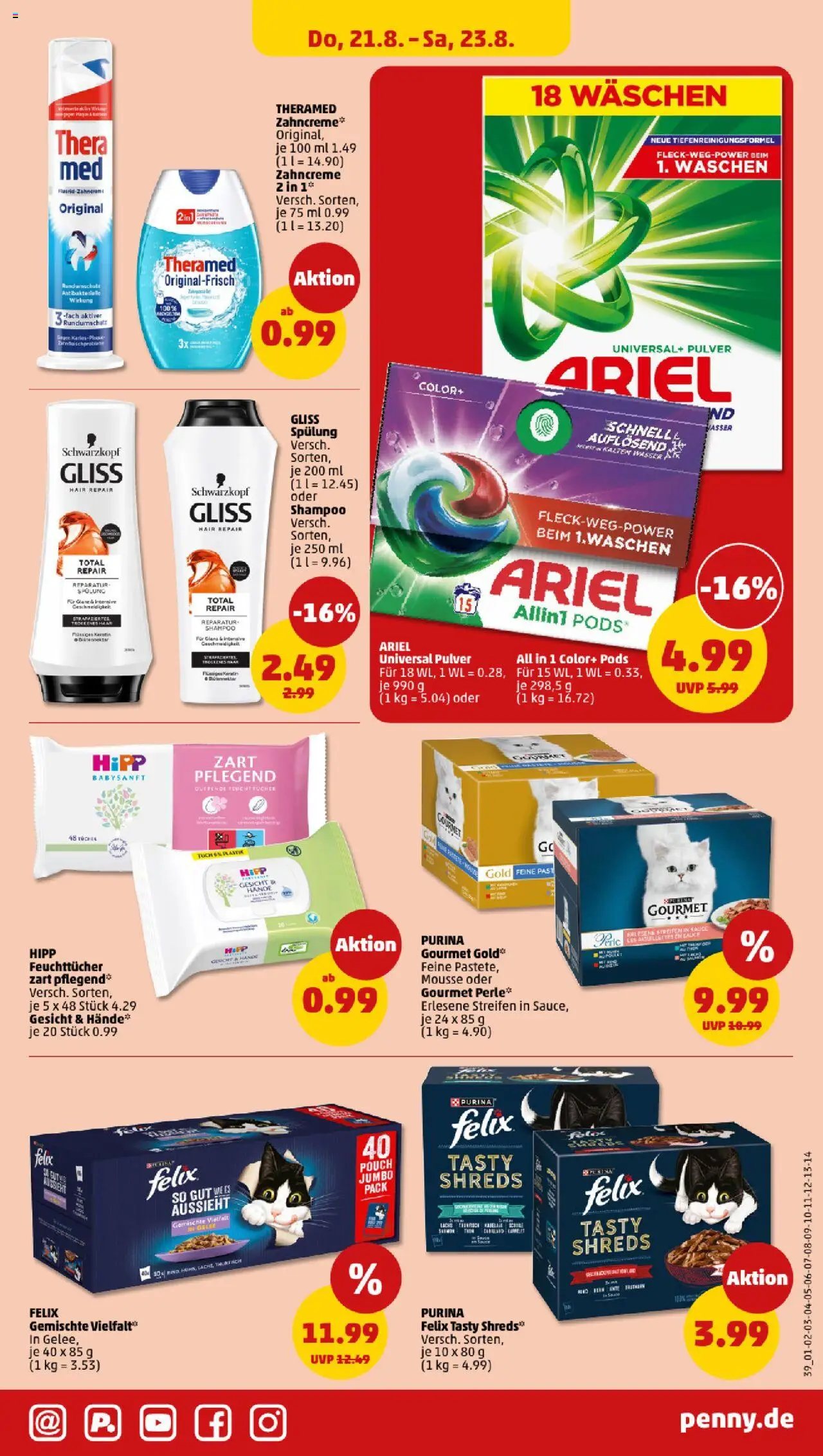 Penny Prospekt 	 - gültig ab dem 18.08.2025 | Seite: 39 | Produkte: Ariel, Shampoo, Spülung, Wasser