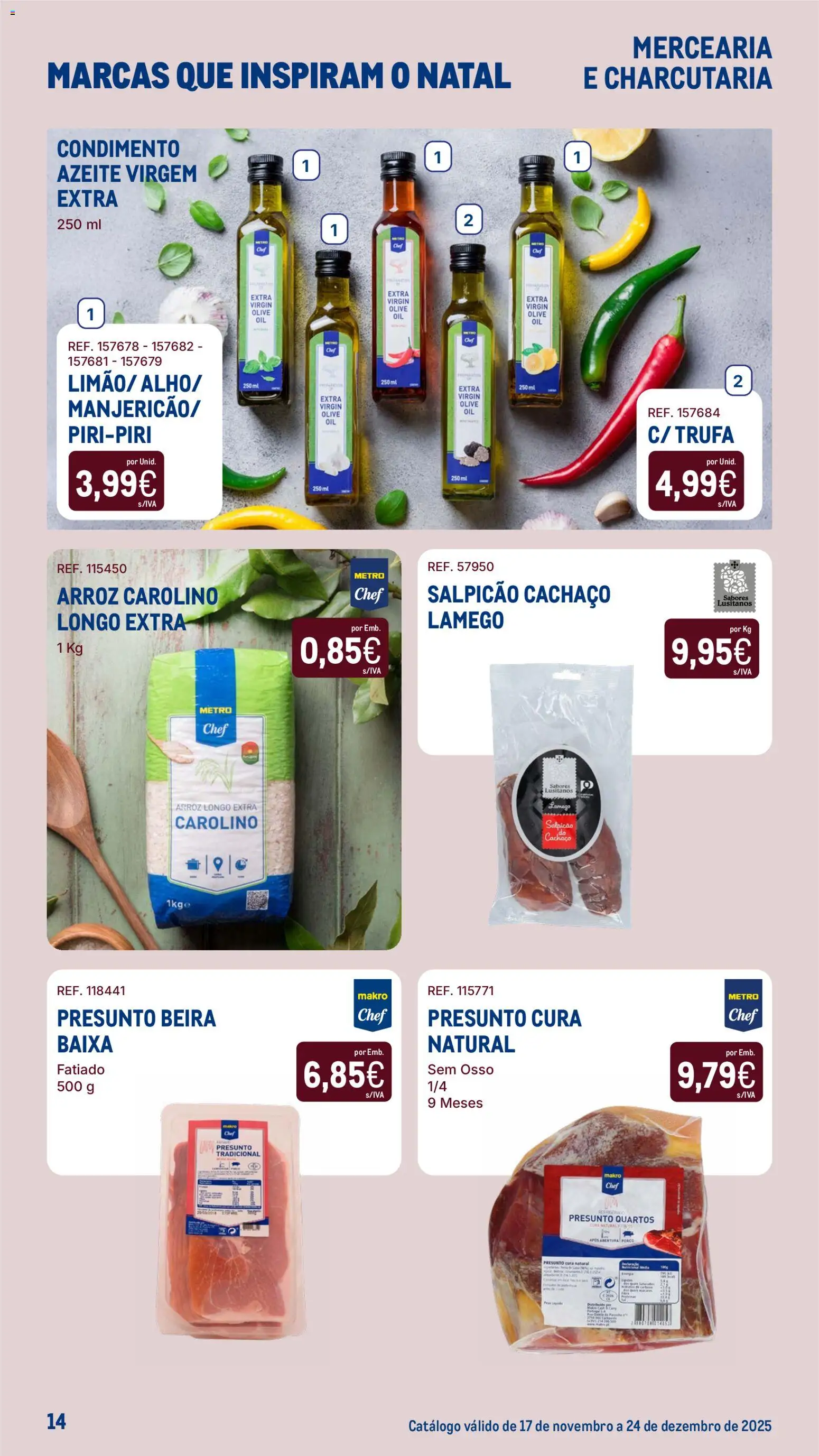 Makro Marcas que Inspiram o Natal │ válido de 17.11.2025 | Página: 14 | Produtos: Azeite, Salpicão, Presunto, Arroz