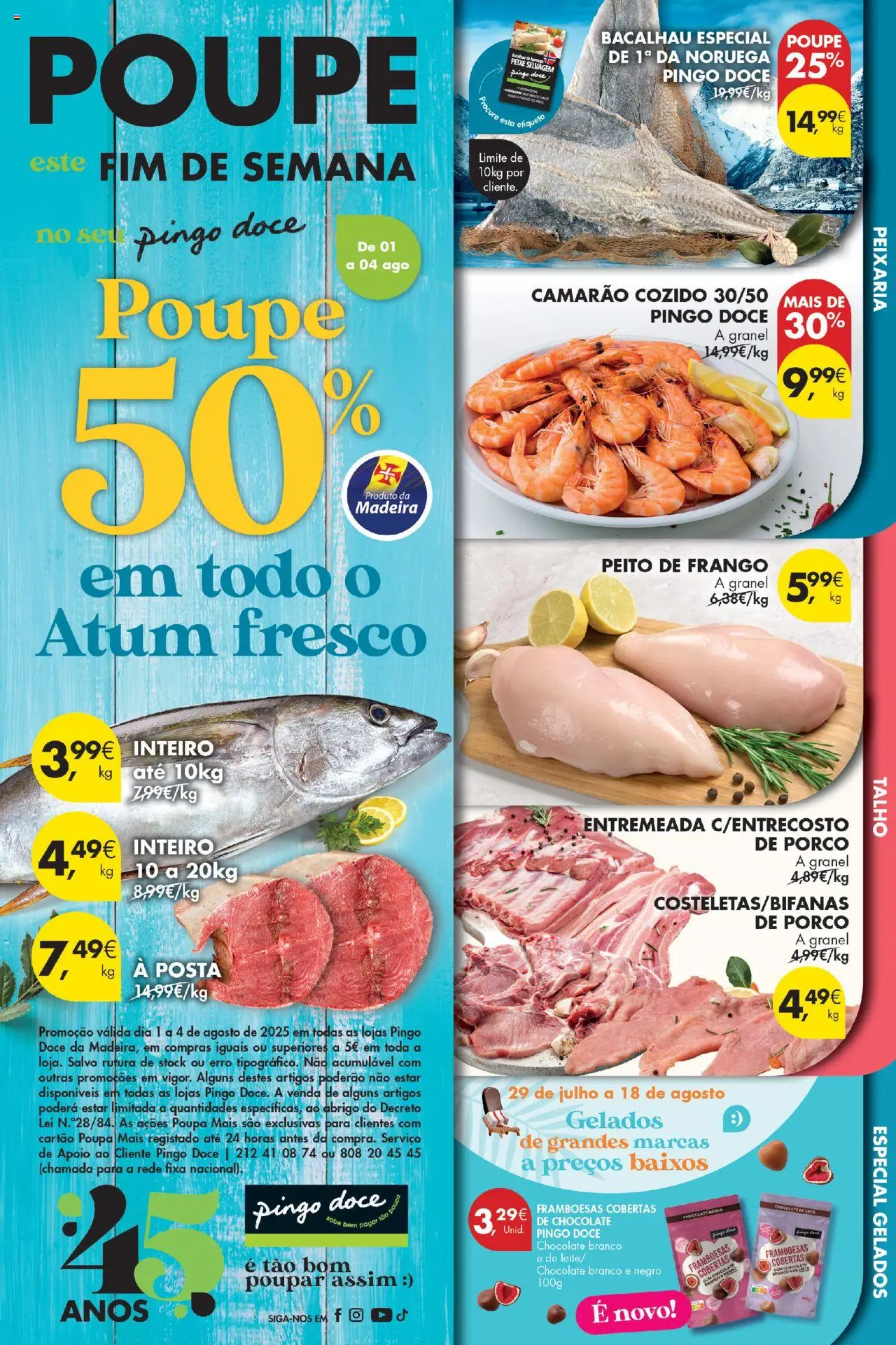 Pingo Doce Poupe este Fim de Semana Madeira │ válido de 01.08.2025 | Página: 1 | Produtos: Atum, Frango, Camarão, Leite
