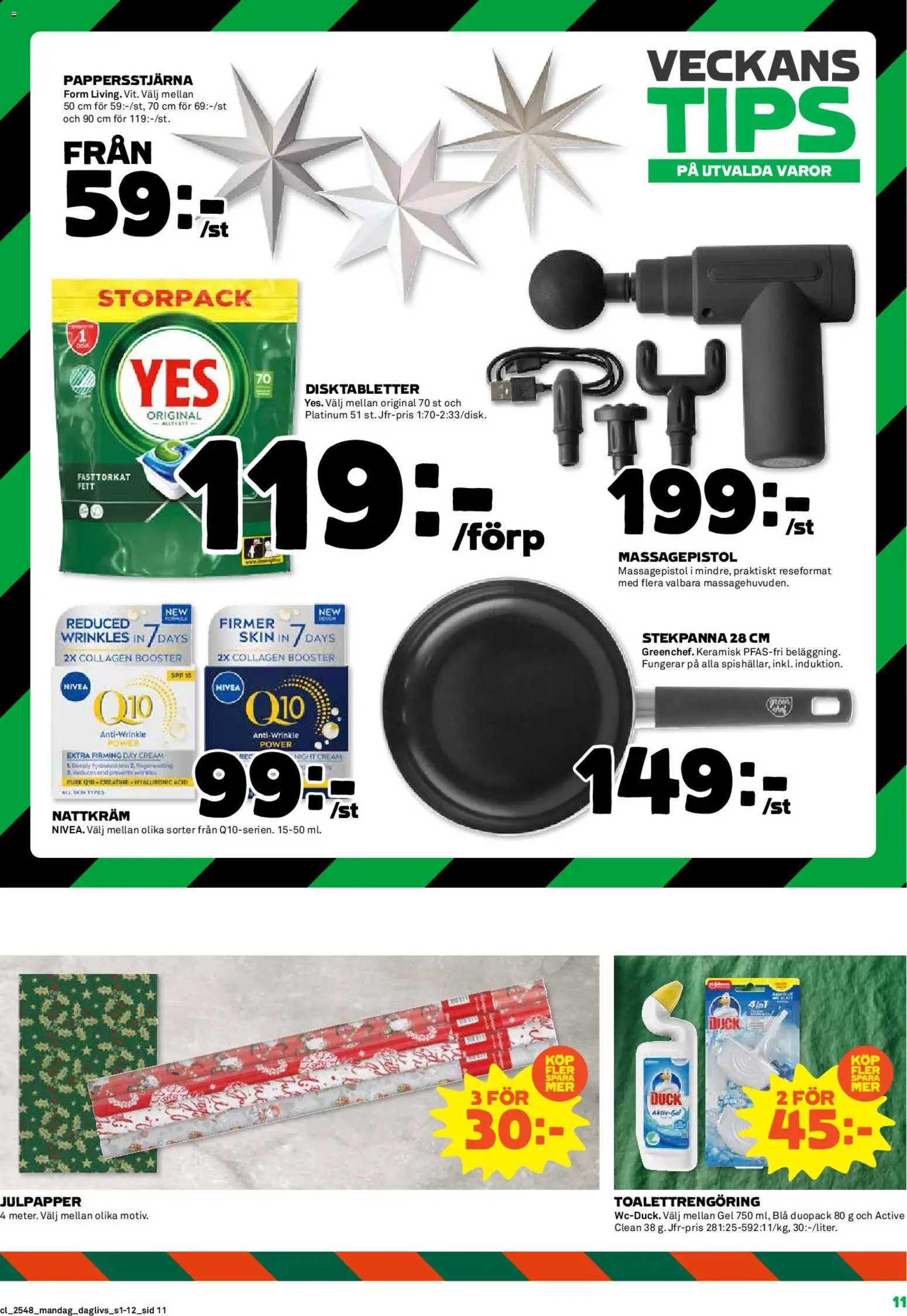 Coop Daglivs reklamblad aktuell från 24.11.2025 | Sida: 11 | Produkter: Nattkräm, Stekpanna, Massagepistol