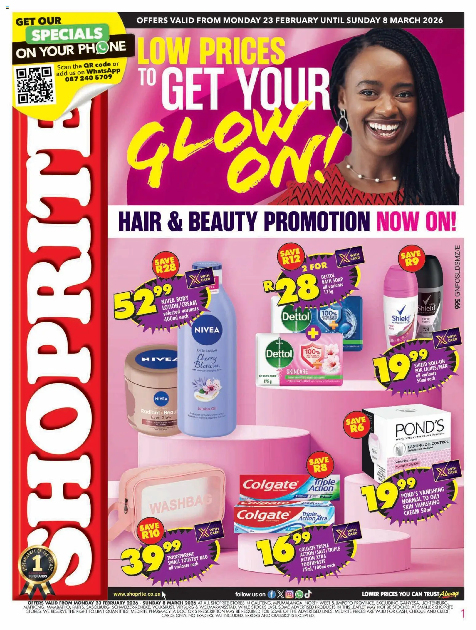 New Shoprite catalogue – valid from 23.02.2026 | Page: 1 | Products: Phone, Cream, Soap, Toothpaste