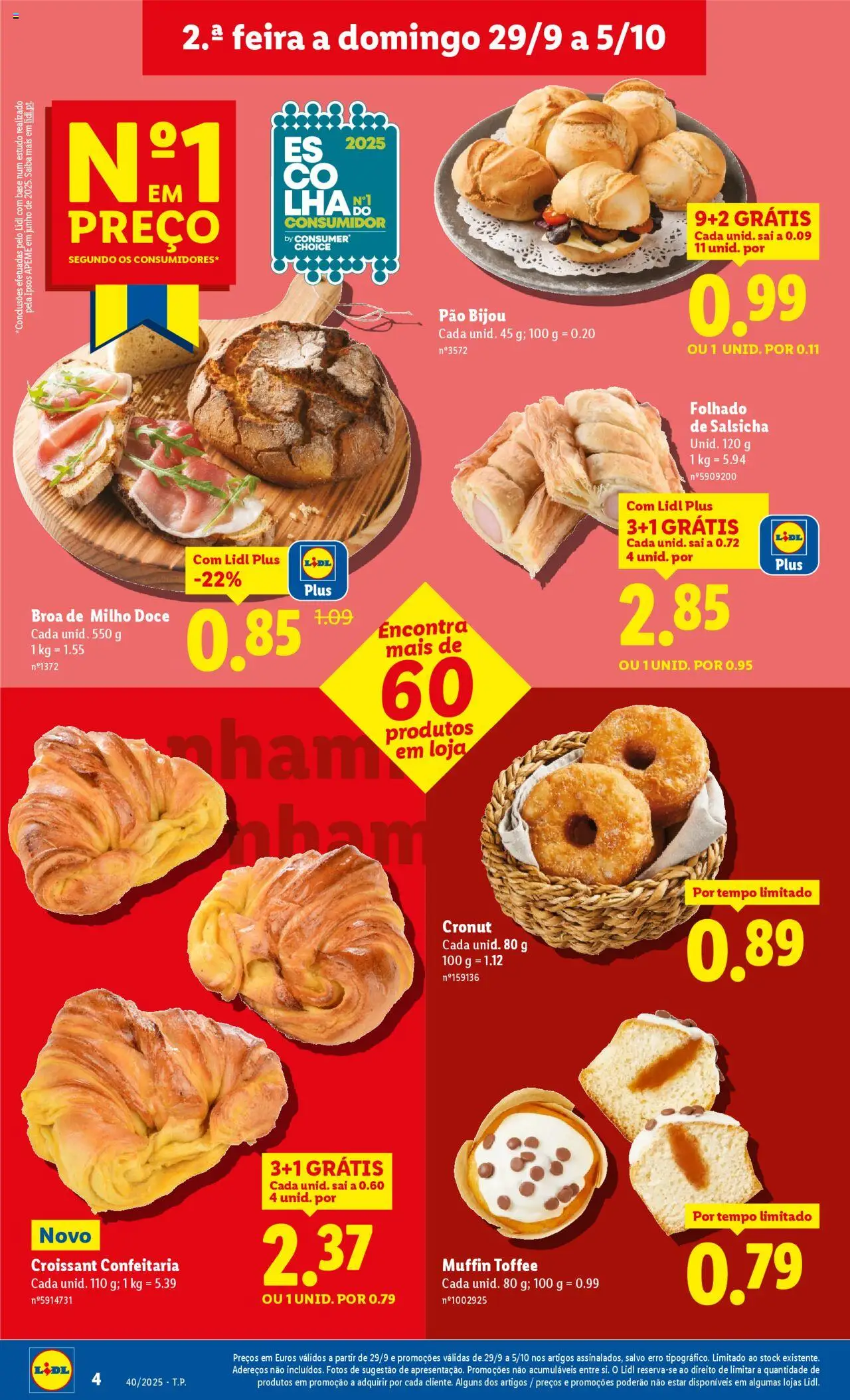Lidl folheto │ válido de 29.09.2025 | Página: 4 | Produtos: Base, Salsicha, Pão, Milho