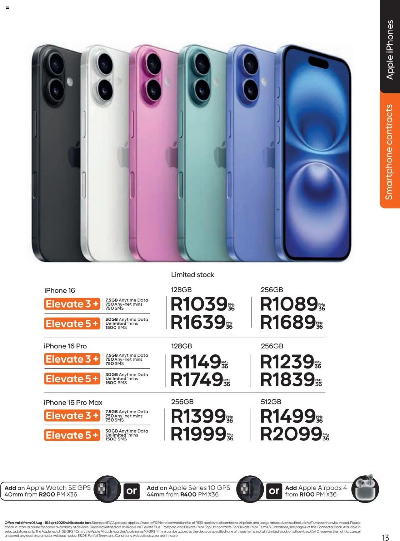 Cell C - Contract Deals │ valid from 01.08.2025 | Page: 13 | Products: Data, Sim, Connector, Stock