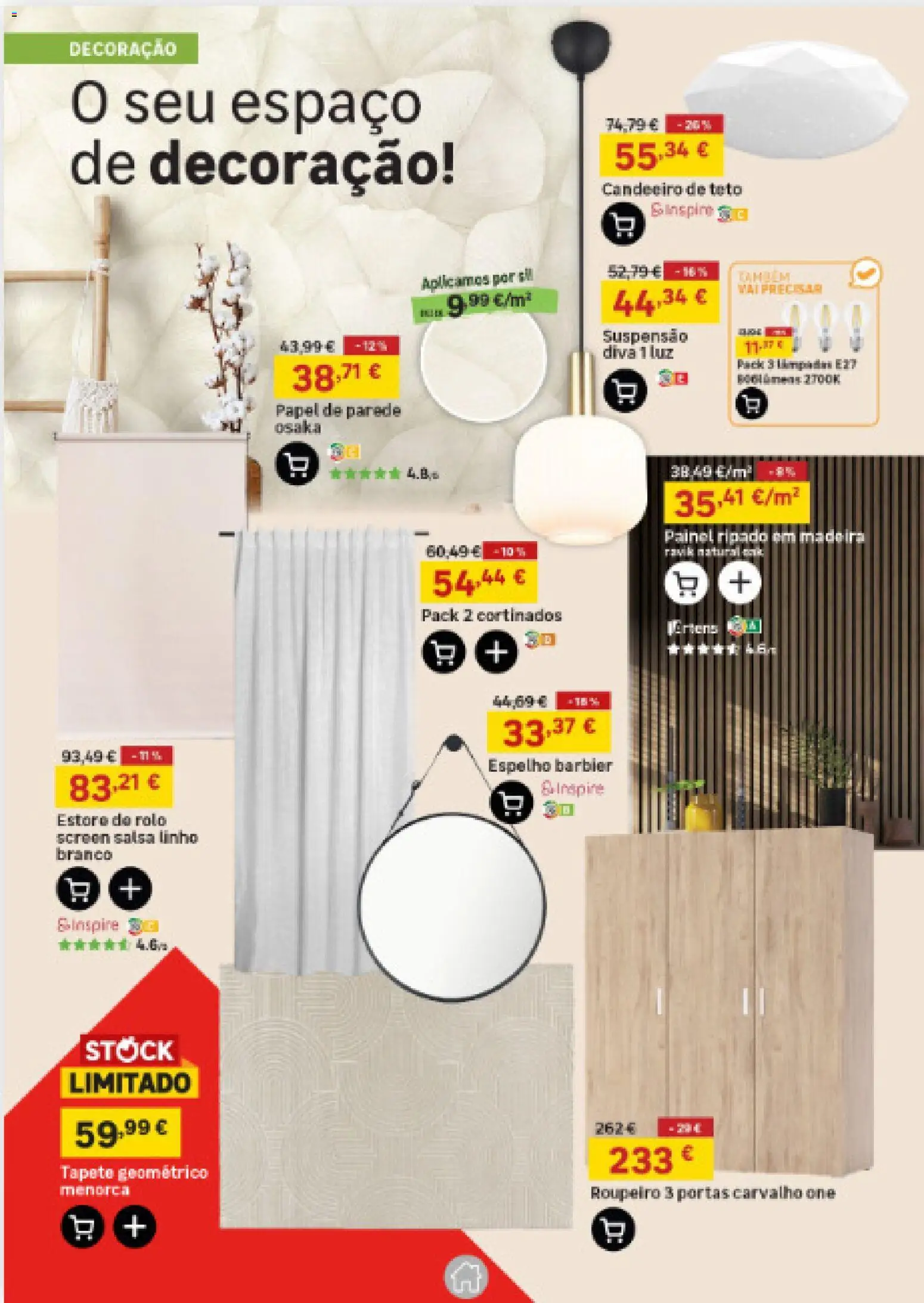 Leroy Merlin Arquipélago dos Açores │ válido de 26.03.2026 | Página: 18 | Produtos: Suspensão, Roupeiro, Tapete, Papel de parede