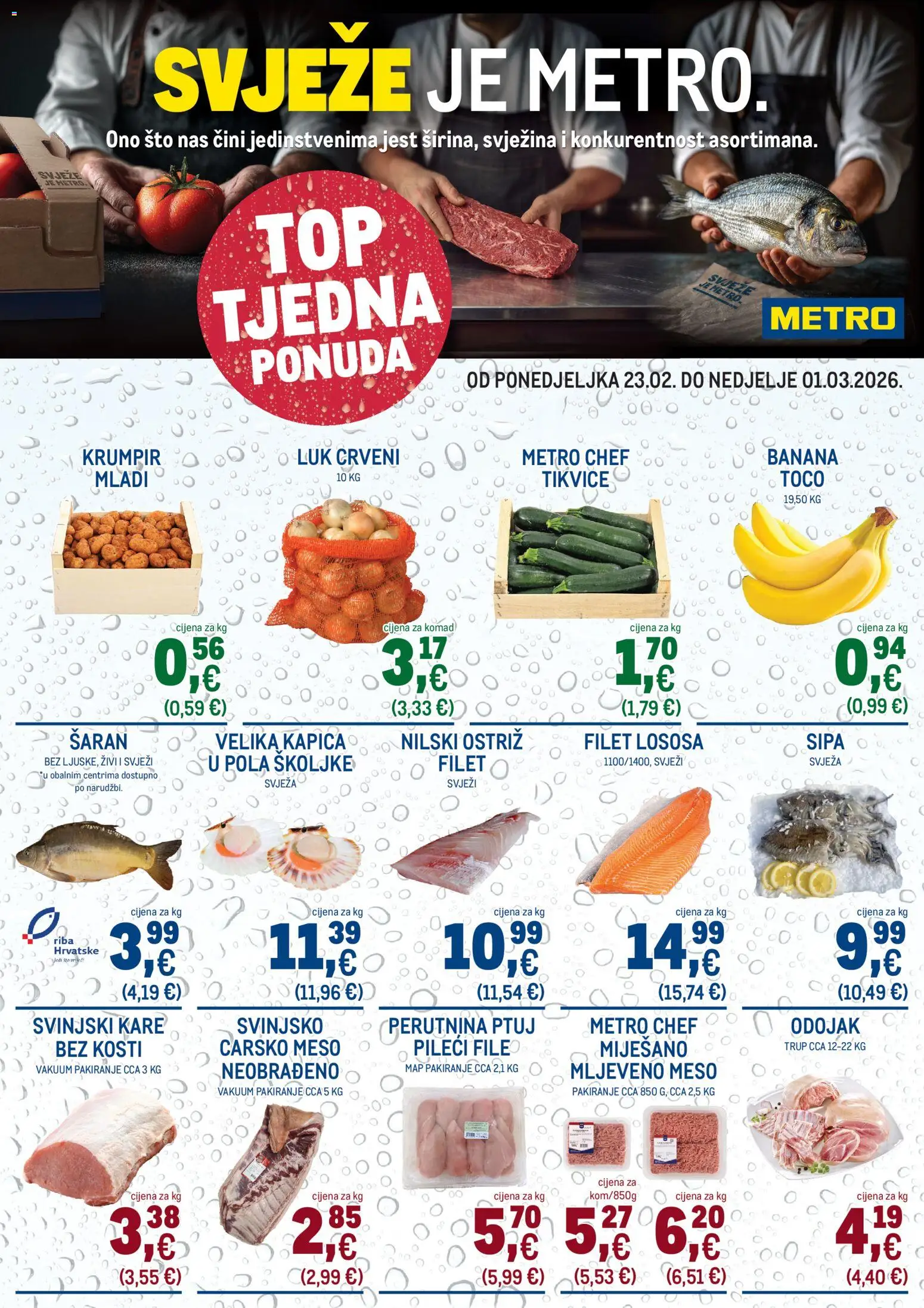 Metro katalog | vrijedi od 23.02.2026 | Stranica: 1 | Proizvodi: Sipa, Šaran, Svinjski kare, Meso