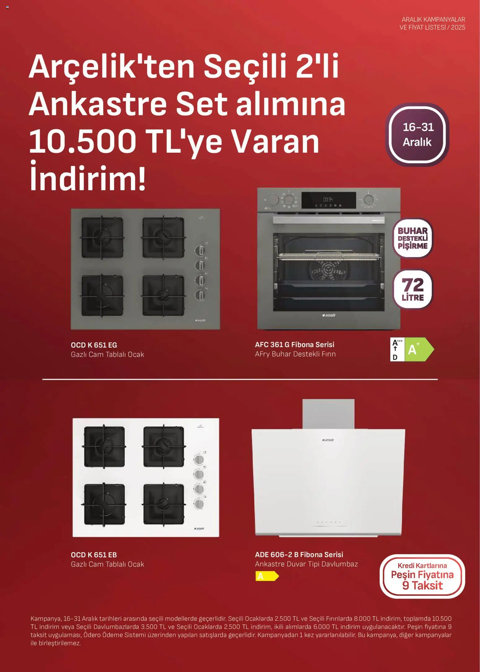 Arçelik Ankastre Kataloğu - 16.12.2025 tarihinden itibaren geçerlidir | Sayfa: 6 | Ürünler: Davlumbaz, Fırın, Ocak