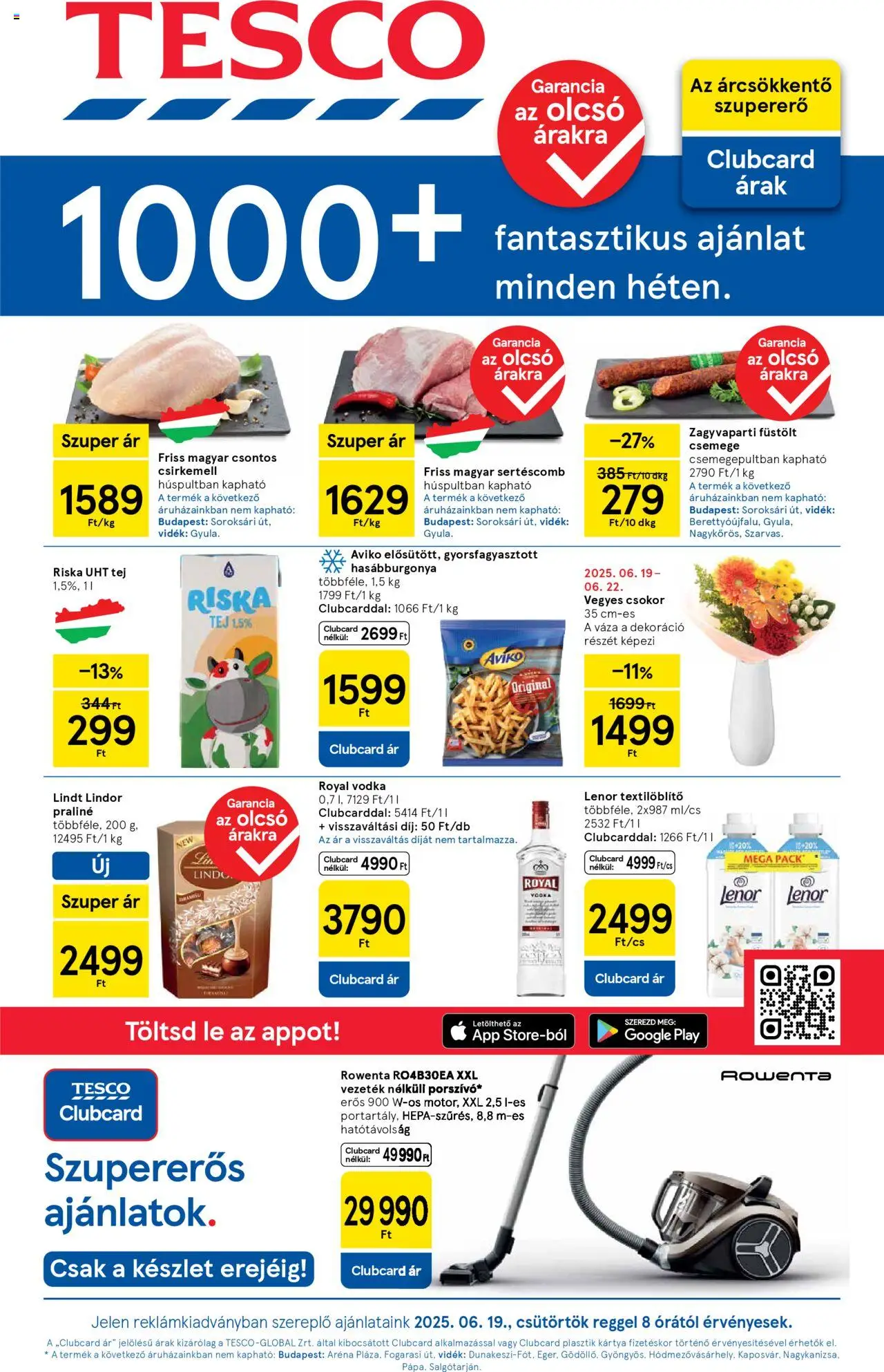 Tesco akciós ujság - amely érvényes a következő dátumtól: 19.06.2025 | Oldal: 1 | Termékek: Váza, Hasábburgonya, Csirkemell, Dekoráció