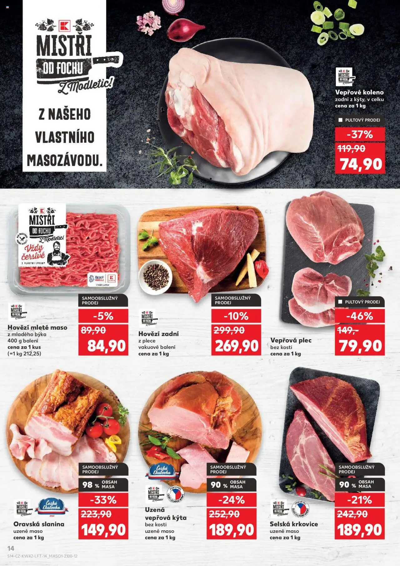 Kaufland leták - Chomutov od 15.10.2025 | Strana: 14 | Produkty: Hovězí, Hovězí zadní, Vepřové koleno zadní, Krkovice