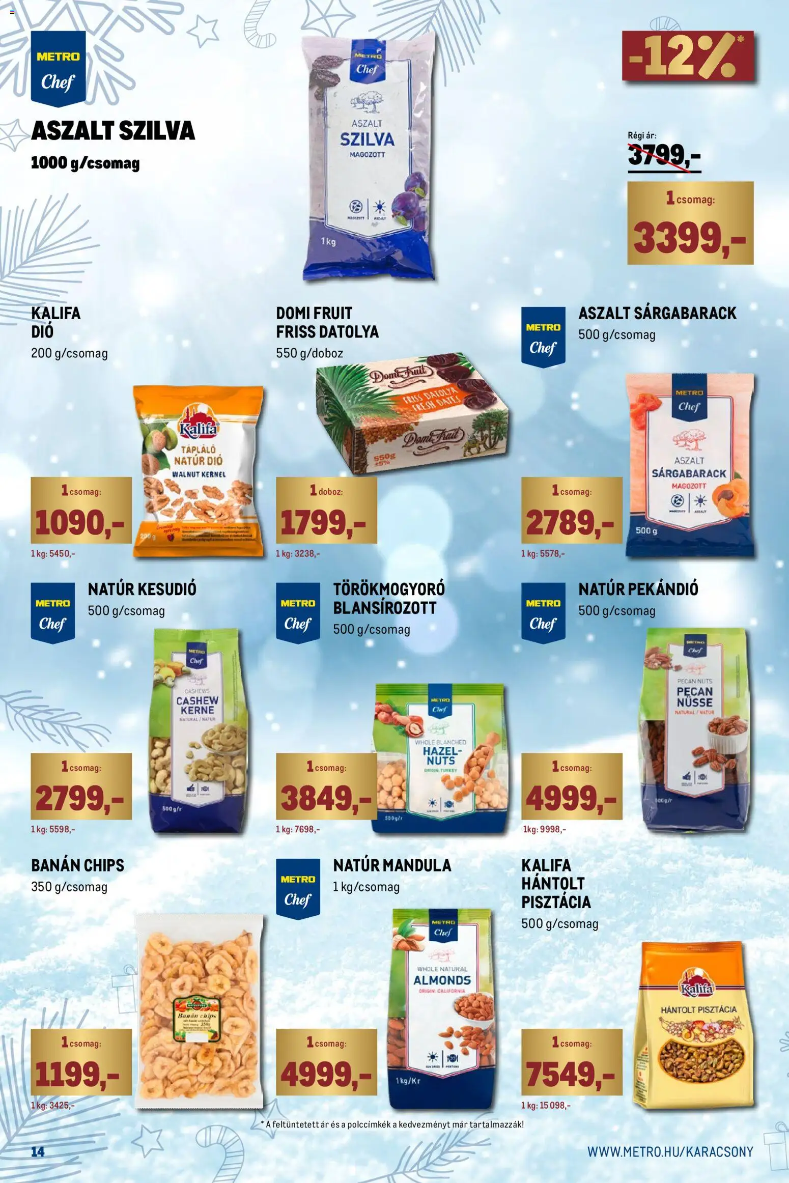 Metro akciós ujság - amely érvényes a következő dátumtól: 01.12.2025 | Oldal: 14 | Termékek: Chips, Sárgabarack, Doboz, Aszalt szilva