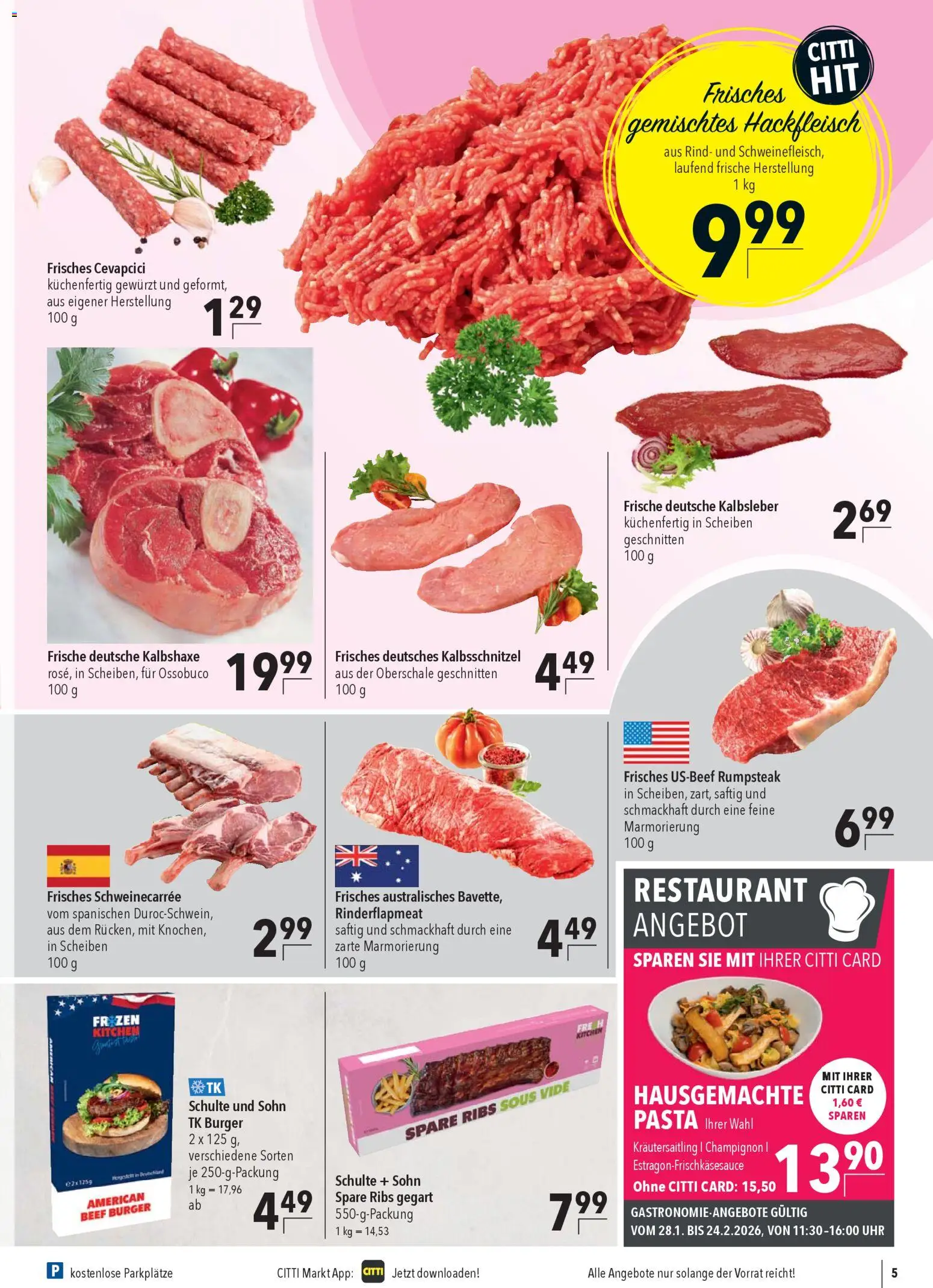 CITTI Markt Prospekt 	 – gültig ab 28.01.2026 | Seite: 5 | Produkte: Rumpsteak, Spare ribs, Kalbsleber, Uhr