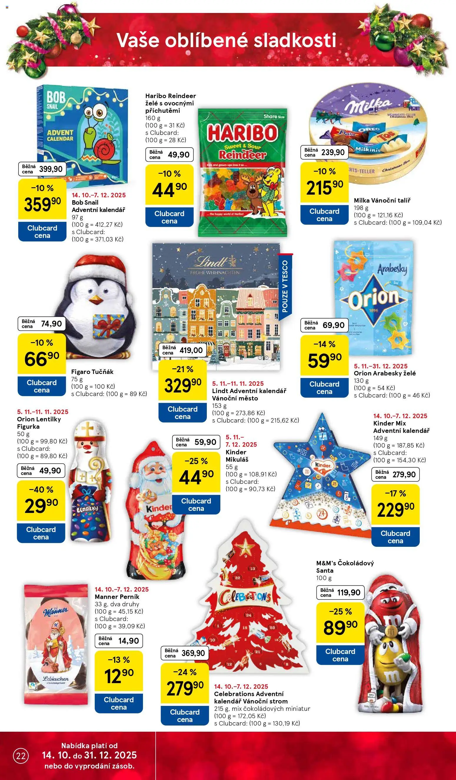 Tesco Black Friday od 05.11.2025 | Strana: 22 | Produkty: Lindt, Haribo, Kalendář, Talíř