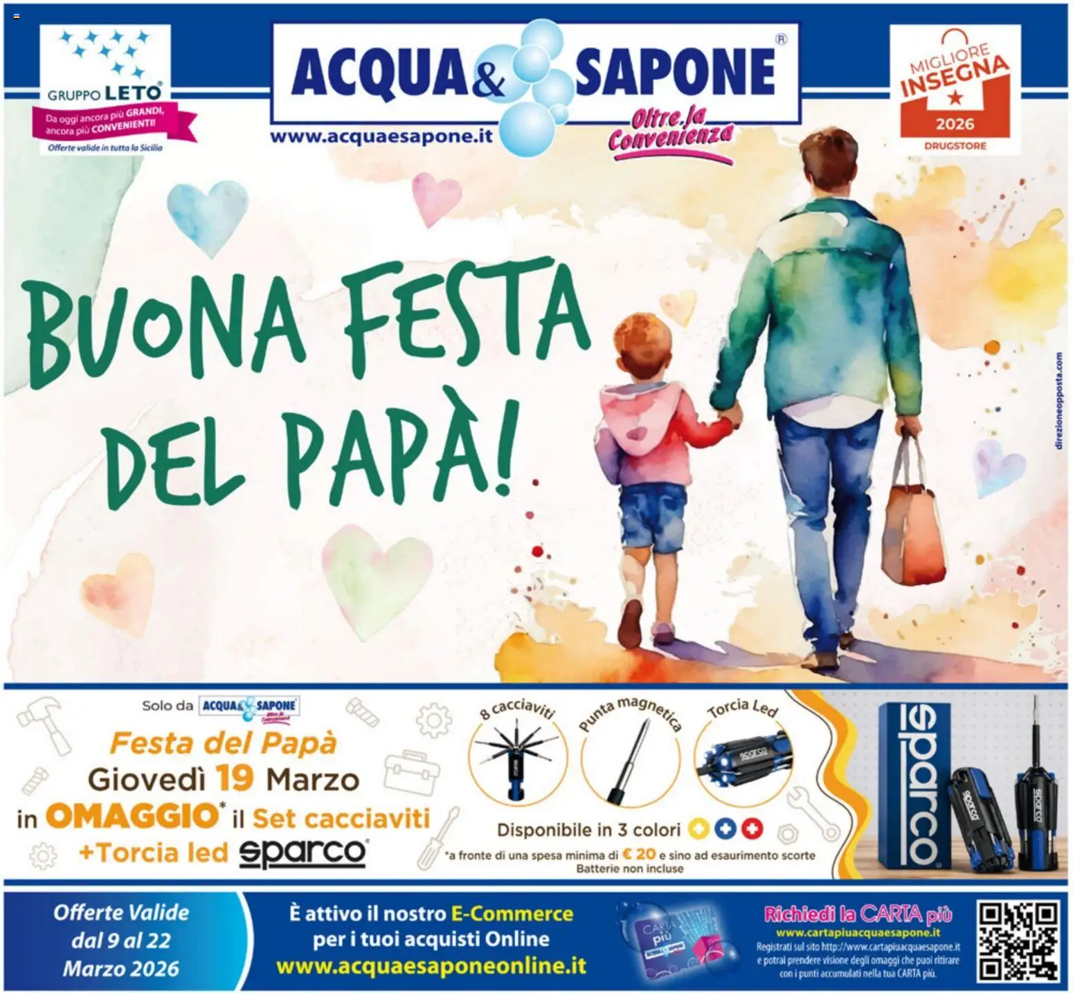 Volantino Acqua e Sapone del 09.03.2026 | Pagina: 1 | Prodotti: Sapone, Torcia, Batterie