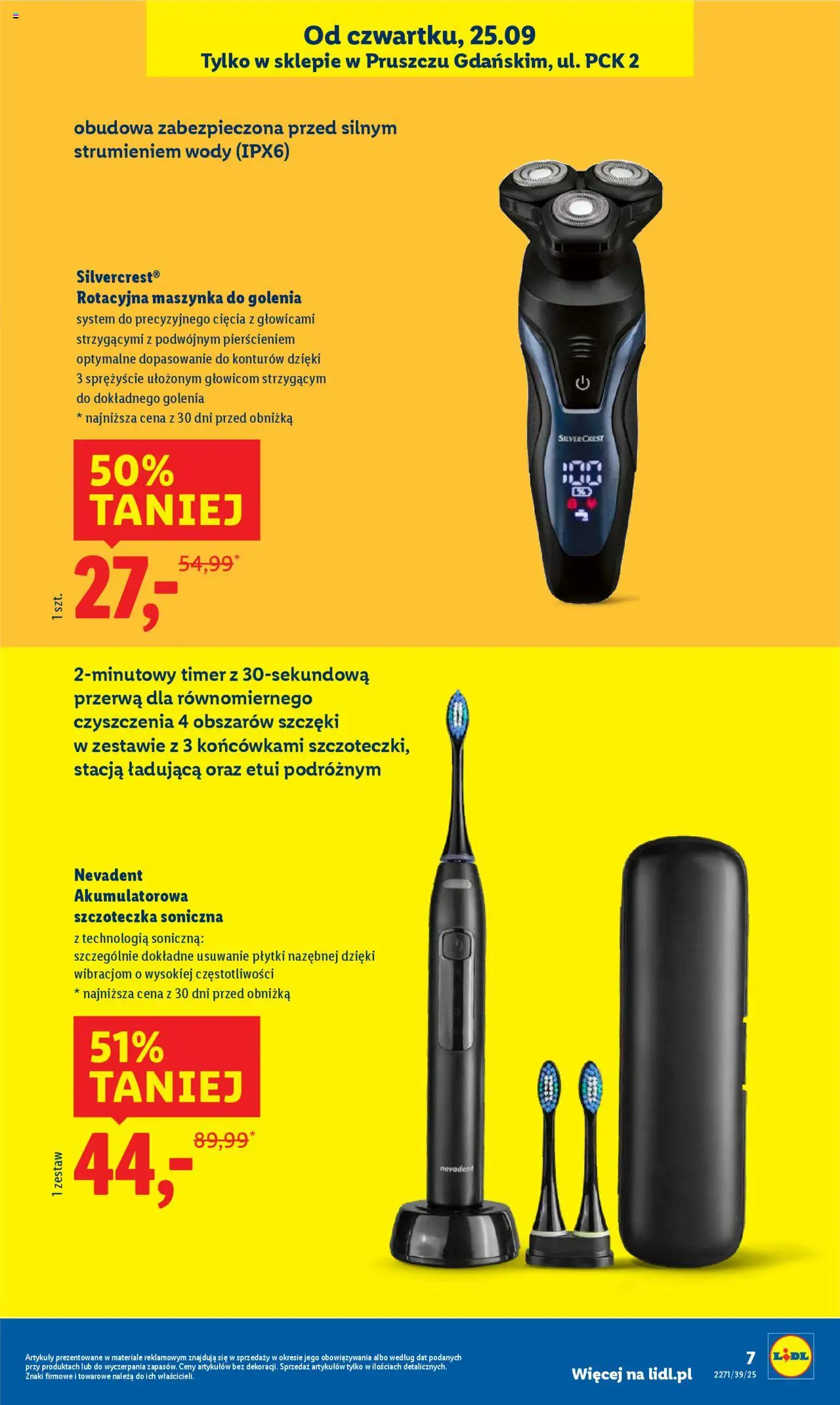 Lidl Gazetka - Wielkie otwarcie od 25.09.2025 | Strona: 7 | Produkty: Szczoteczka soniczna, Maszynka do golenia