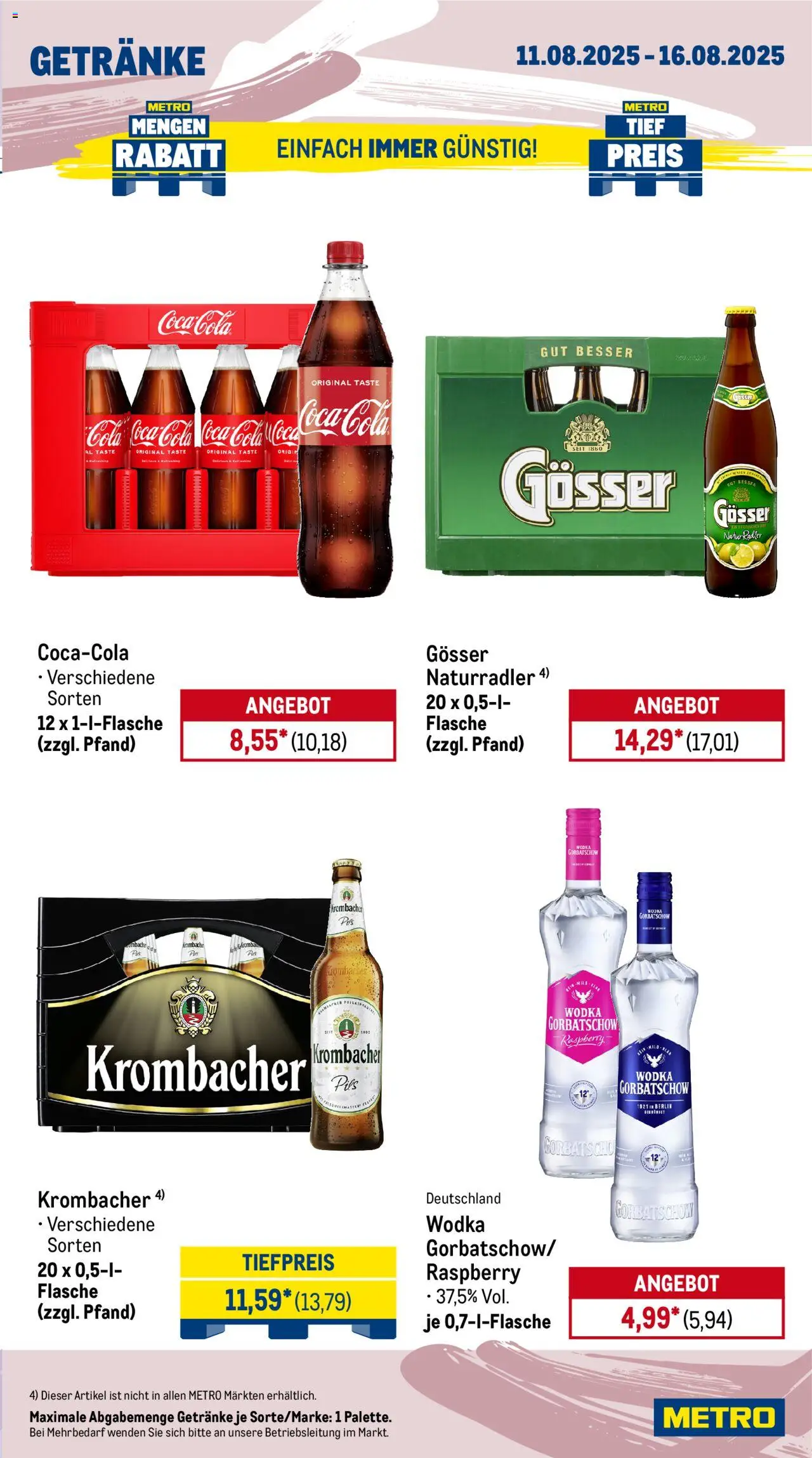 Metro Prospekt 	 - gültig ab dem 11.08.2025 | Seite: 15 | Produkte: Cola, Krombacher, Wodka gorbatschow, Wodka