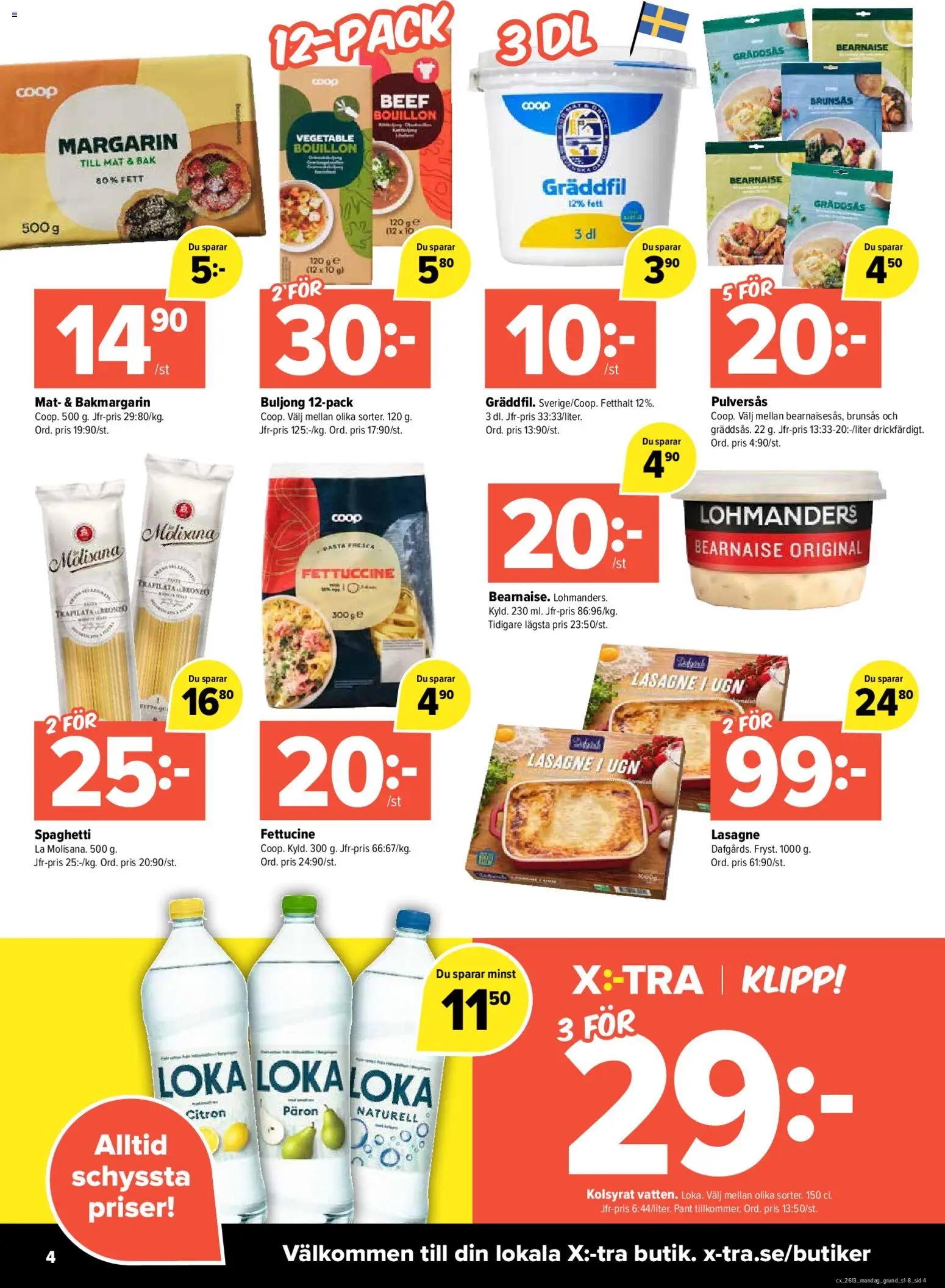 Coop X:-TRA reklamblad aktuell från 23.03.2026 | Sida: 4 | Produkter: Loka, Margarin, Spaghetti, Citron