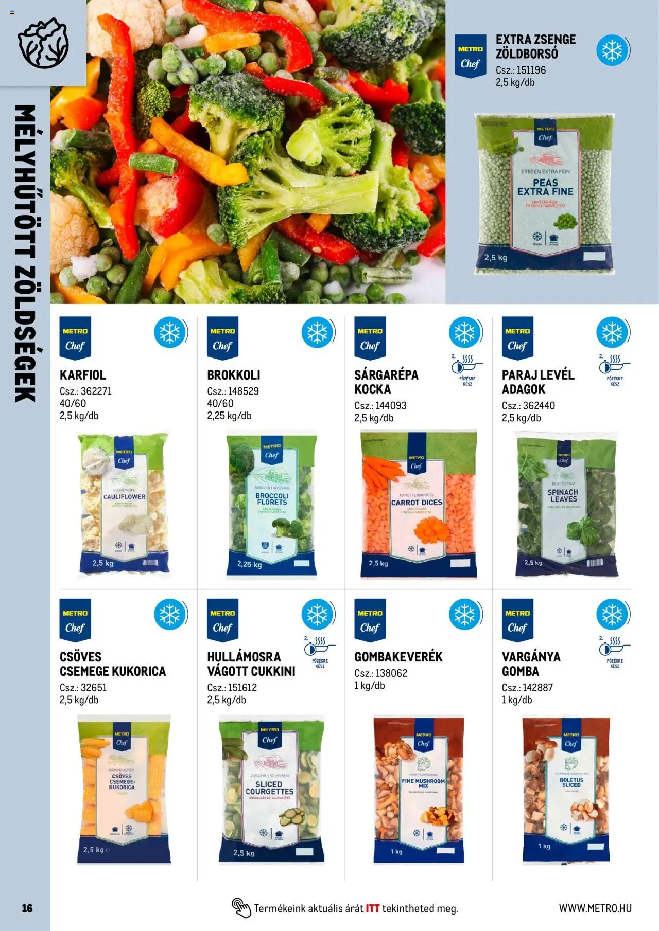 Metro akciós ujság - amely érvényes a következő dátumtól: 01.06.2025 | Oldal: 16 | Termékek: Zöldborsó, Karfiol, Csemege kukorica, Sárgarépa