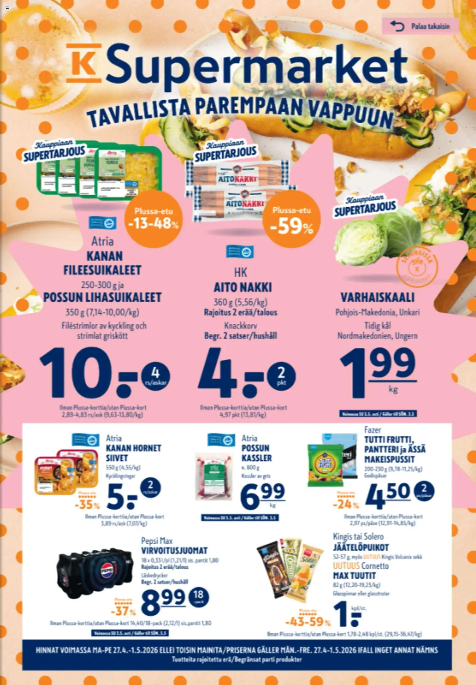 K-Supermarket tarjoukset – voimassa 27.04.2026 alkaen | Sivu: 1