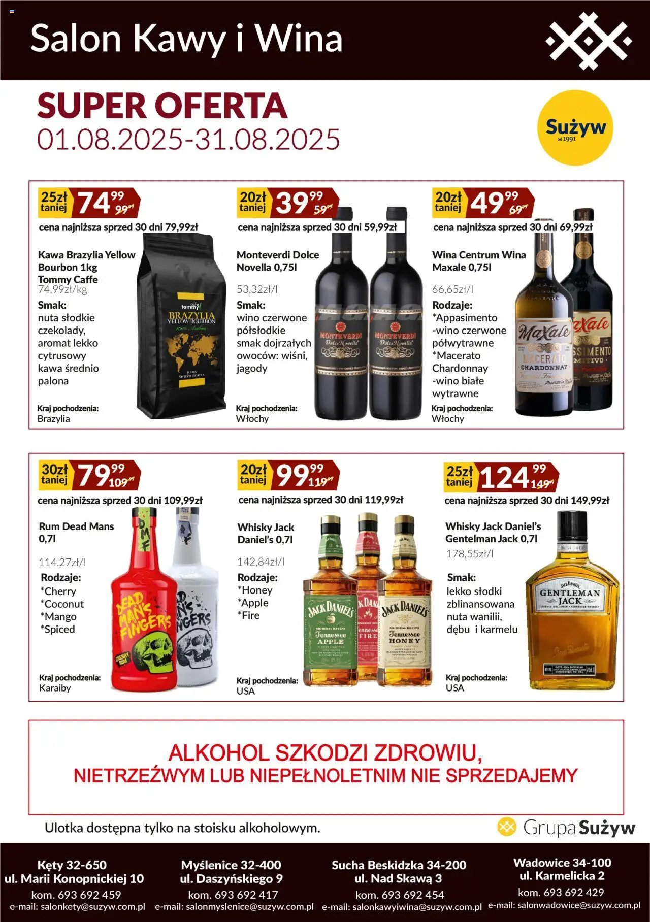 Sużyw Gazetka - Salon kawy i wina od 01.08.2025 | Strona: 1 | Produkty: Jagody, Bourbon, Alkohol, Whisky