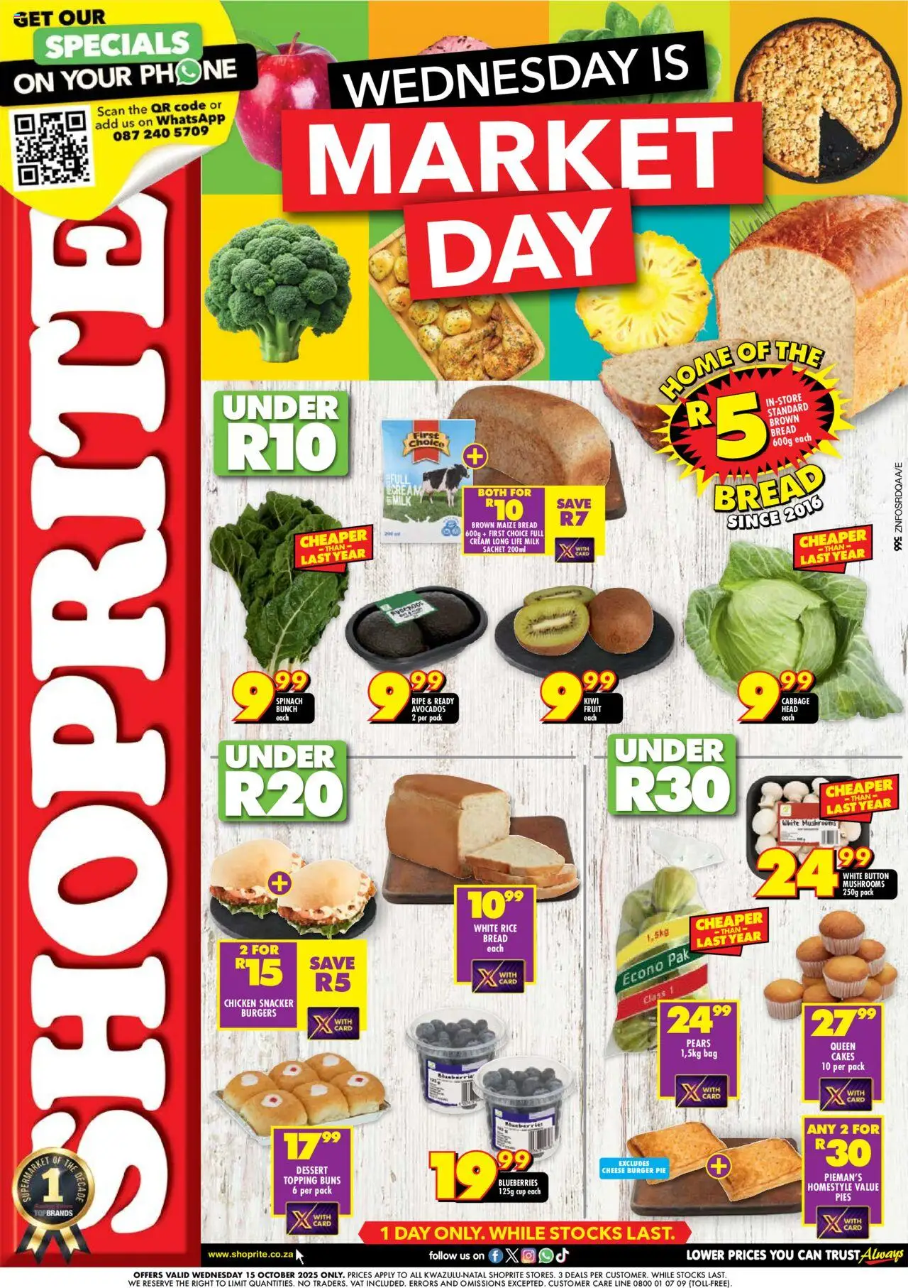 New Shoprite catalogue – valid from 15.10.2025 | Page: 1 | Products: Phone, Milk, Cheese, Bread