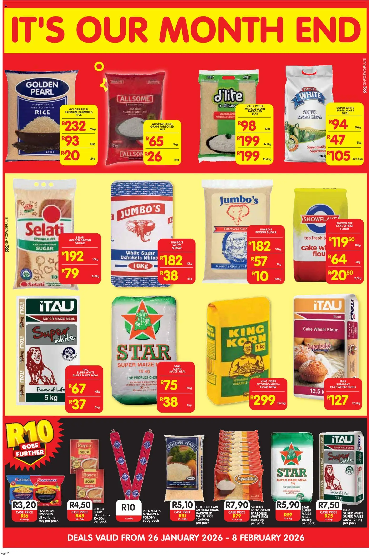 New Shoprite catalogue – valid from 26.01.2026 | Page: 2 | Products: Case, Maize meal, Soup, Sugar