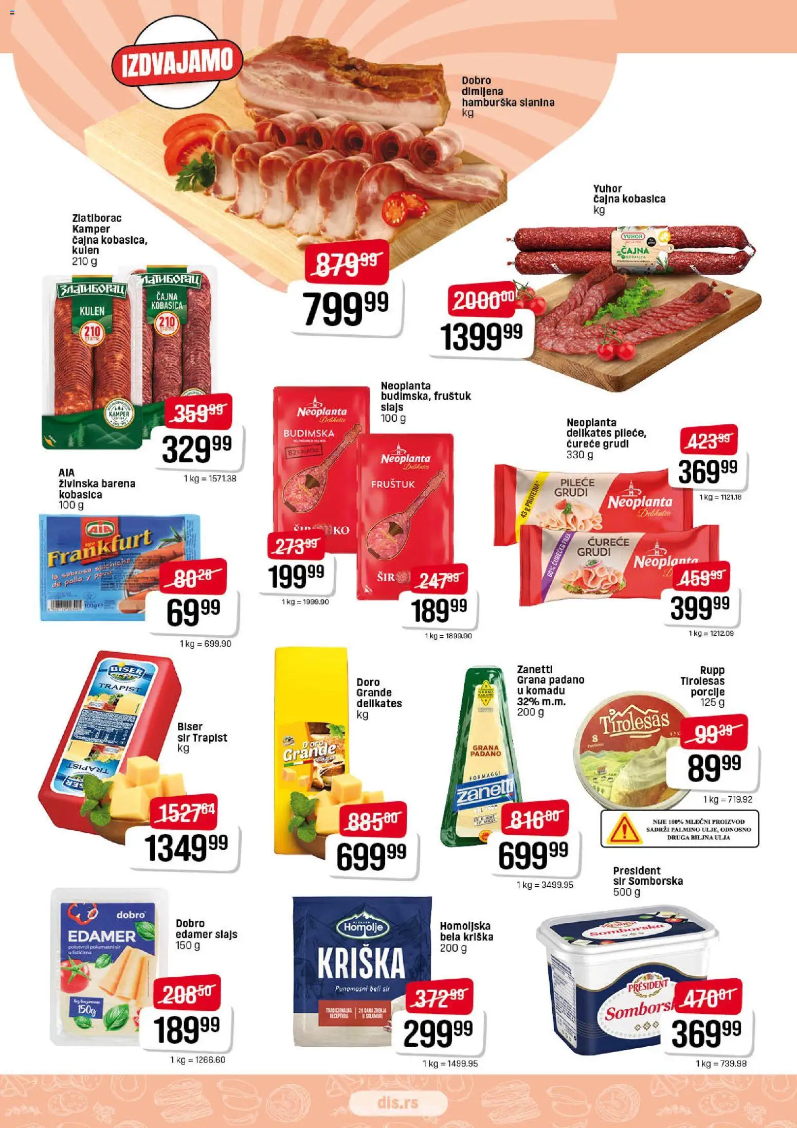 Super DIS katalog - važi od 23.04.2026 | Strana: 3 | Proizvode: Edamer, Sir, Slanina, Kobasica