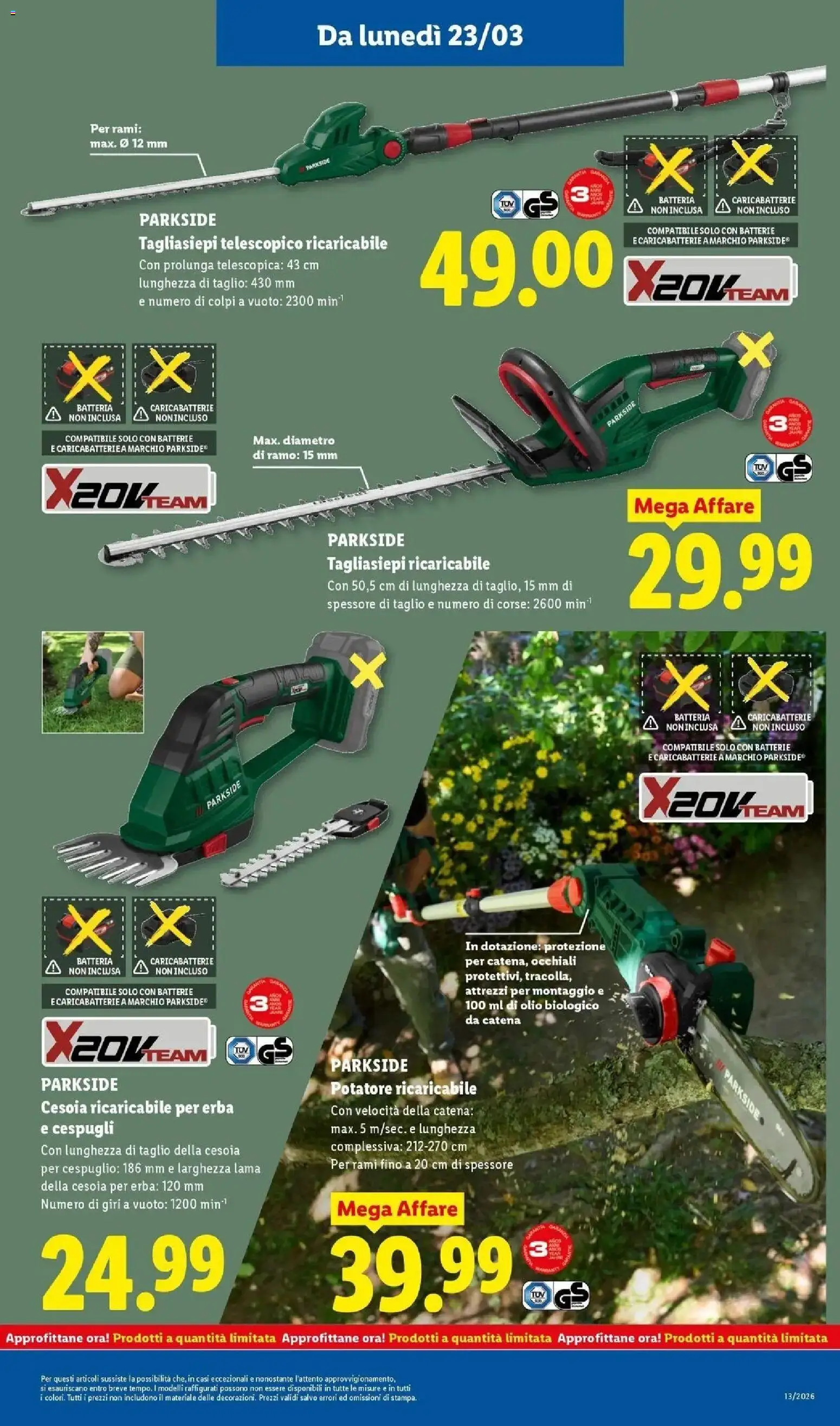 Volantino Lidl del 22.03.2026 | Pagina: 27 | Prodotti: Occhiali, Tagliasiepi, Batterie, Caricabatterie