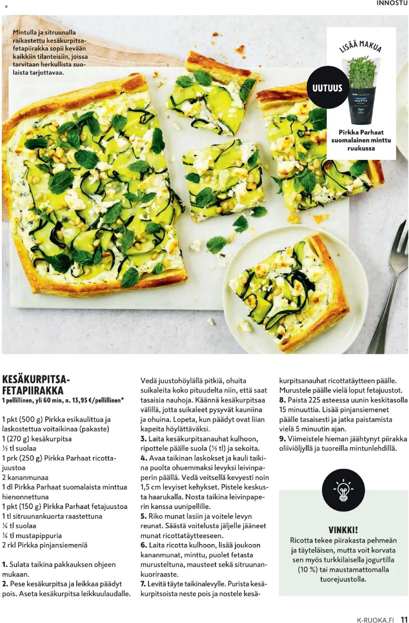 K-Market tarjoukset - K-Ruoka – voimassa 25.03.2026 alkaen | Sivu: 11 | Tuotteet: Kesäkurpitsa, Suola, Munat, Piirakka