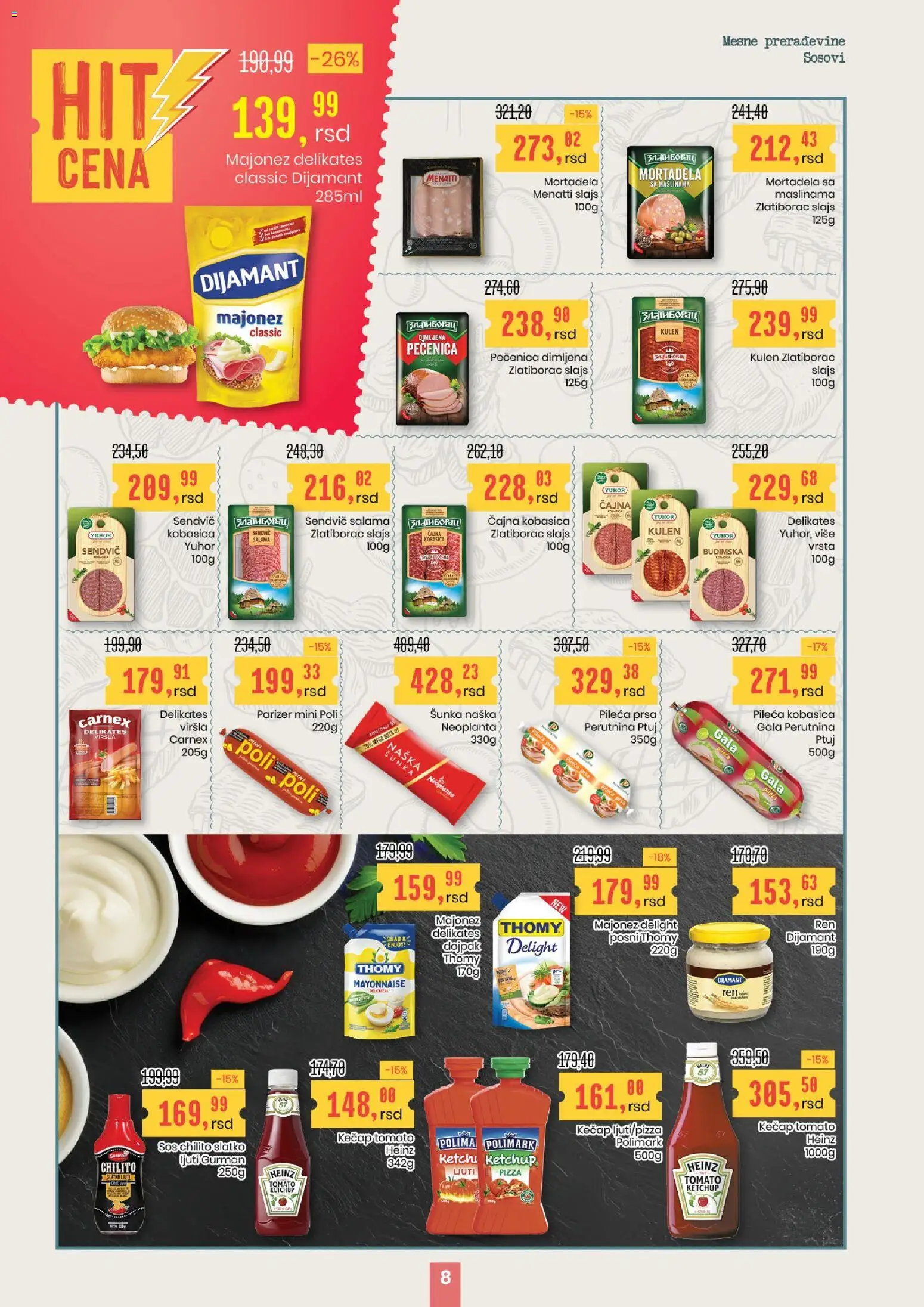 Aroma Market katalog - važi od 25.12.2025 | Strana: 8 | Proizvode: Kulen, Sos, Perutnina Ptuj, Šunka