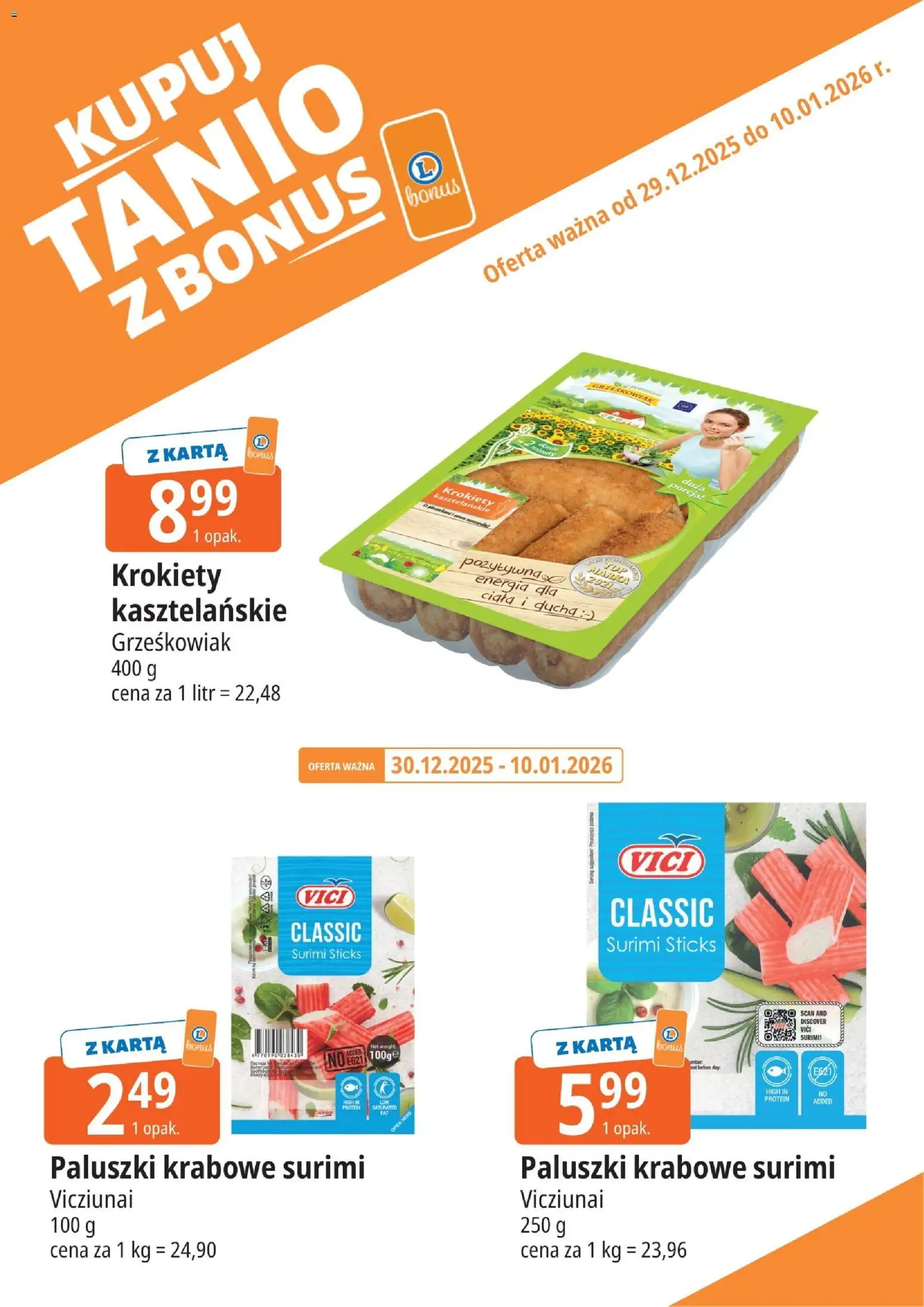 E.Leclerc Gazetka - Kupony dodatkowe od 29.12.2025 | Strona: 3 | Produkty: Surimi, Paluszki krabowe, Krokiety, Paluszki