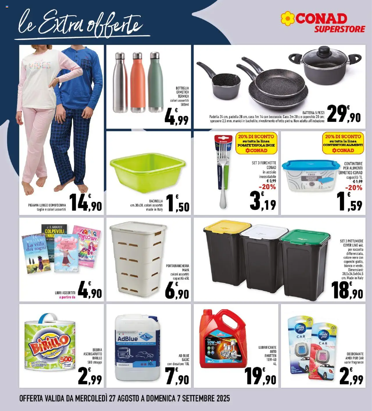 Volantino Conad del 27.08.2025 | Pagina: 28 | Prodotti: Lubrificante, Pigiama, Padella, Bottiglia