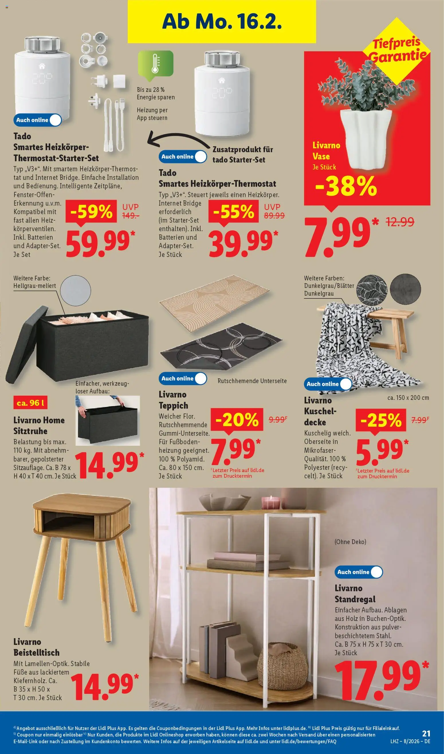 Lidl Prospekt Hilders – gültig ab 16.02.2026 | Seite: 39 | Produkte: Beistelltisch, Batterien, Teppich, Vase