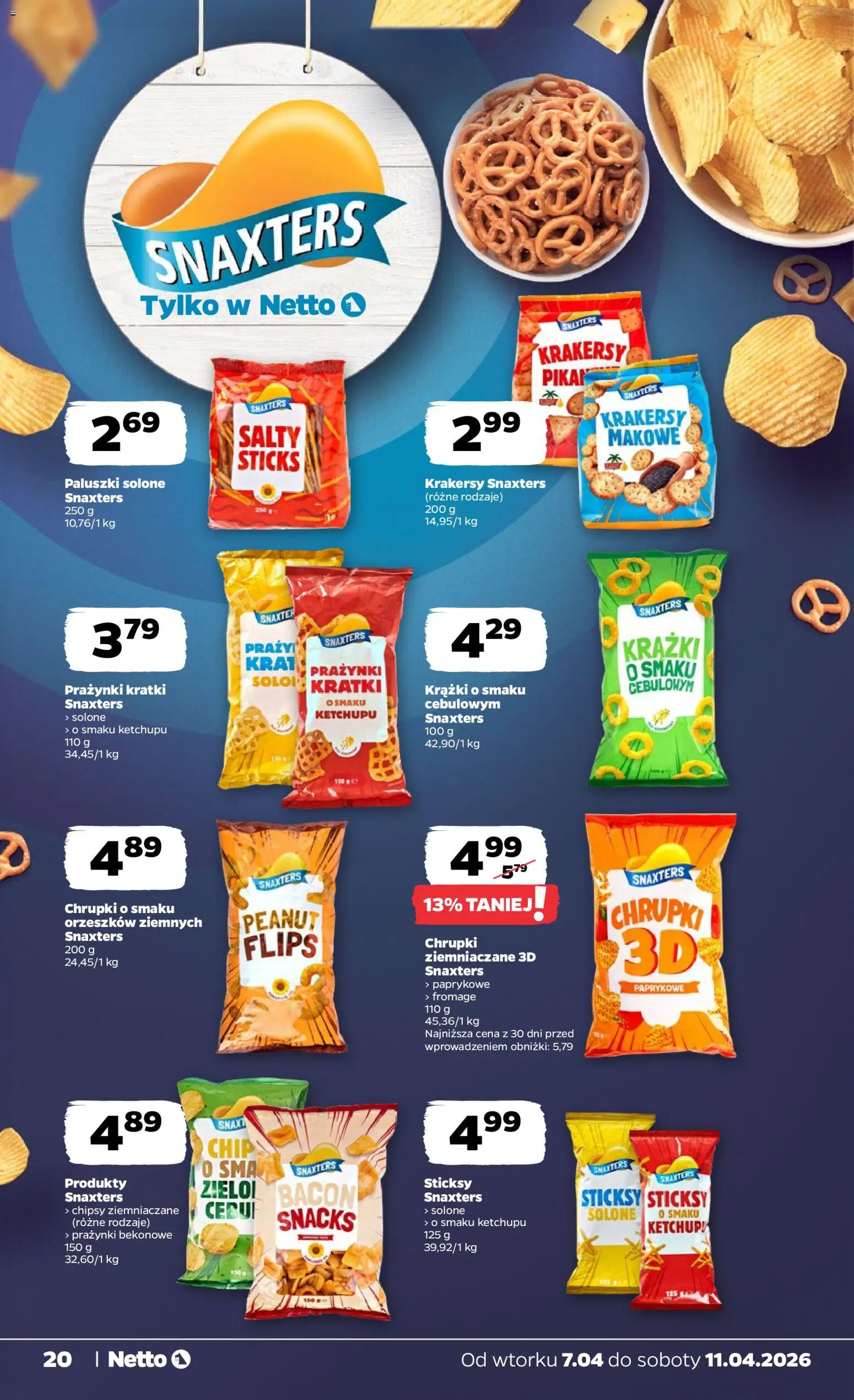 Netto gazetka od wtorku spożywcza od 07.04.2026 | Strona: 20 | Produkty: Chipsy, Ketchup, Paluszki, Krakersy