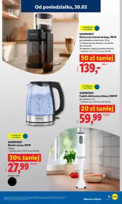 Pogląd oferty "SILVERCREST Elektryczny młynek do kawy, 150 W, poj. pojemnika na ziarna kawy: 200 g, w zestawie łyżeczka do kawy i szczoteczka do czyszczenia, 18-stopniowa regulacja poziomu zmielenia" - ważna od 30.03.2026 | Strona: 13 | Produkty: Czajnik, Młynek, Blender