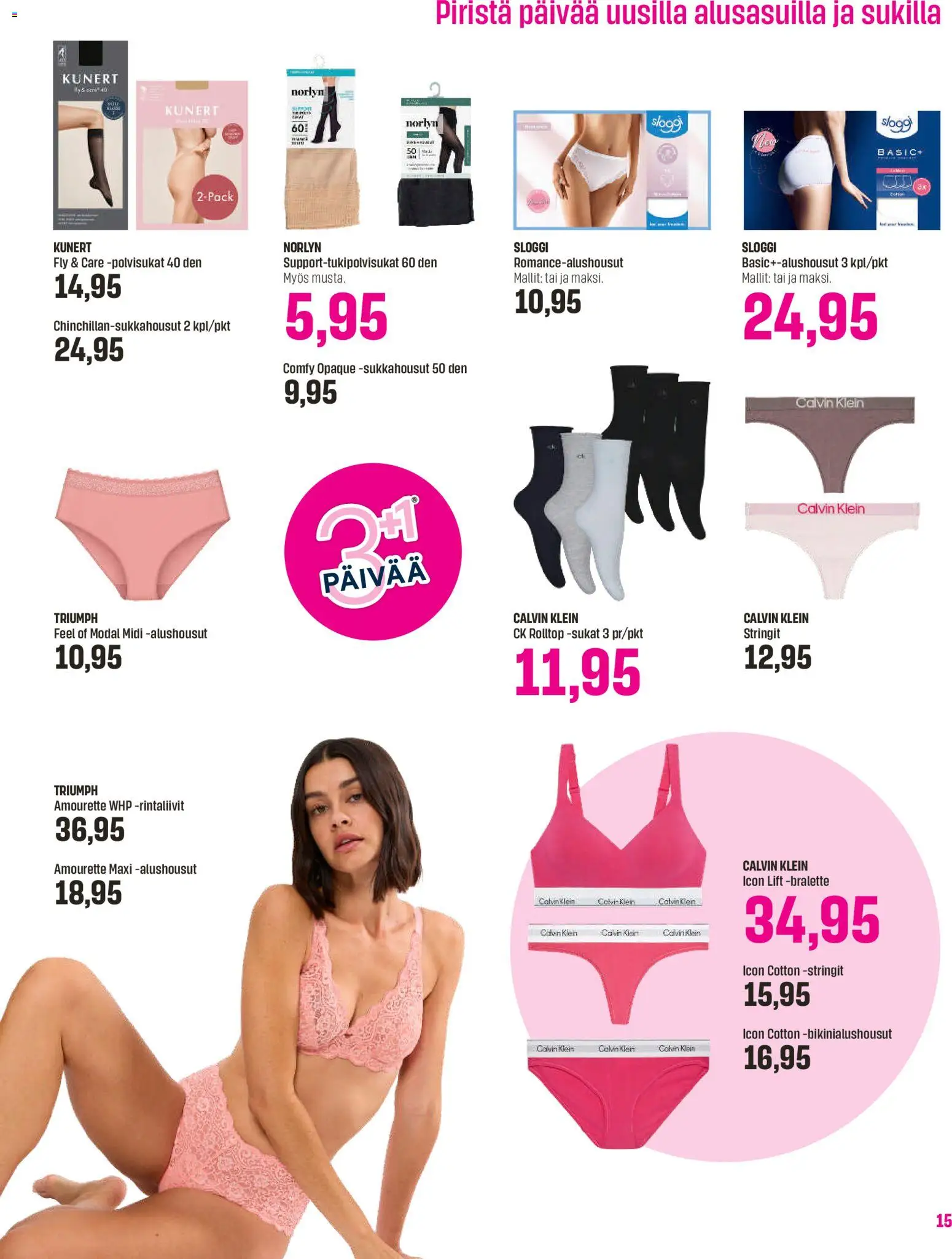 Sokos tarjoukset - Emotion 3plus1 – voimassa 25.03.2026 alkaen | Sivu: 15 | Tuotteet: Stringit, Rintaliivit, Sukat, Polvisukat