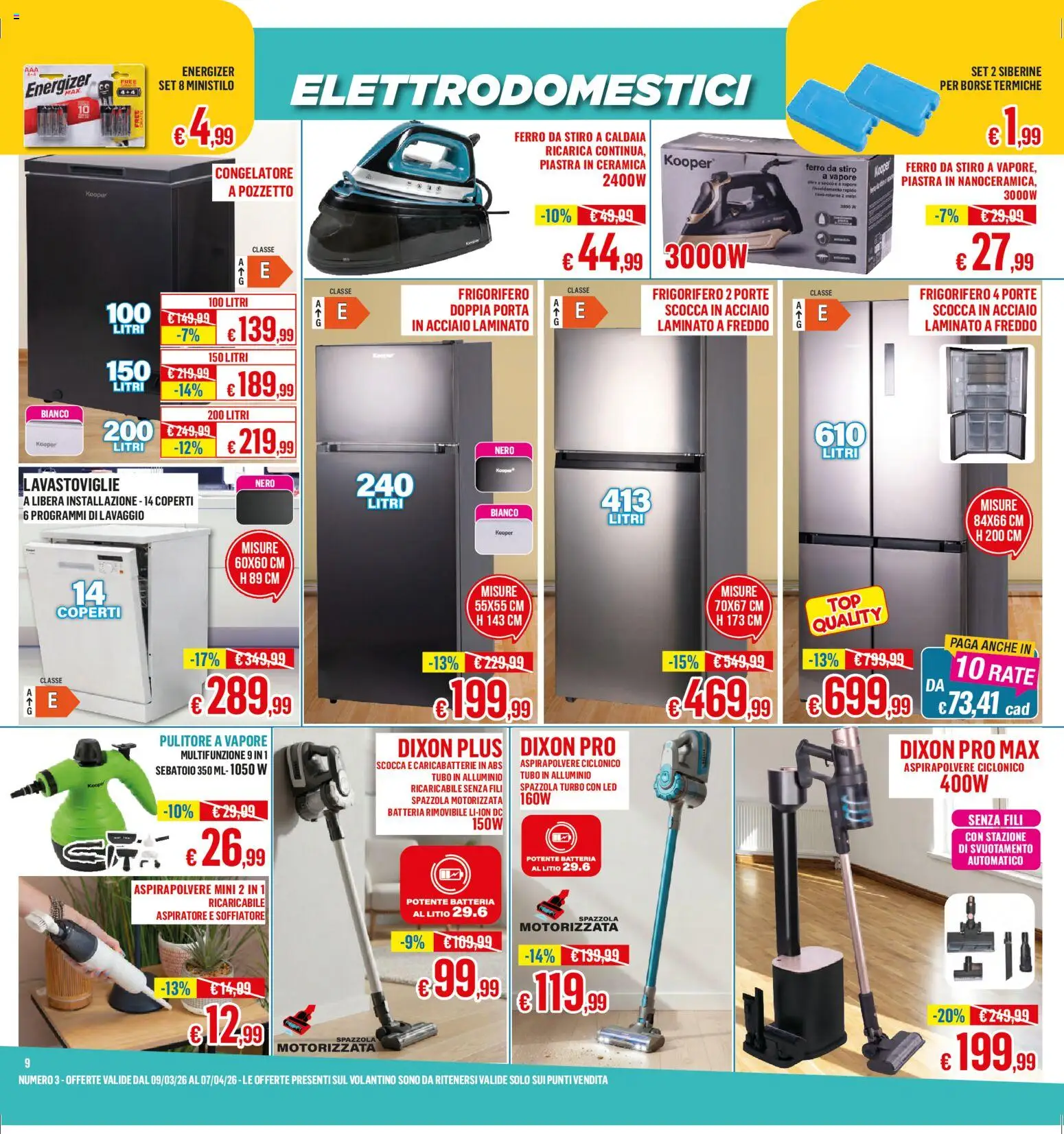 Volantino Satur del 09.03.2026 | Pagina: 9 | Prodotti: Caldaia, Frigorifero, Congelatore, Caricabatterie