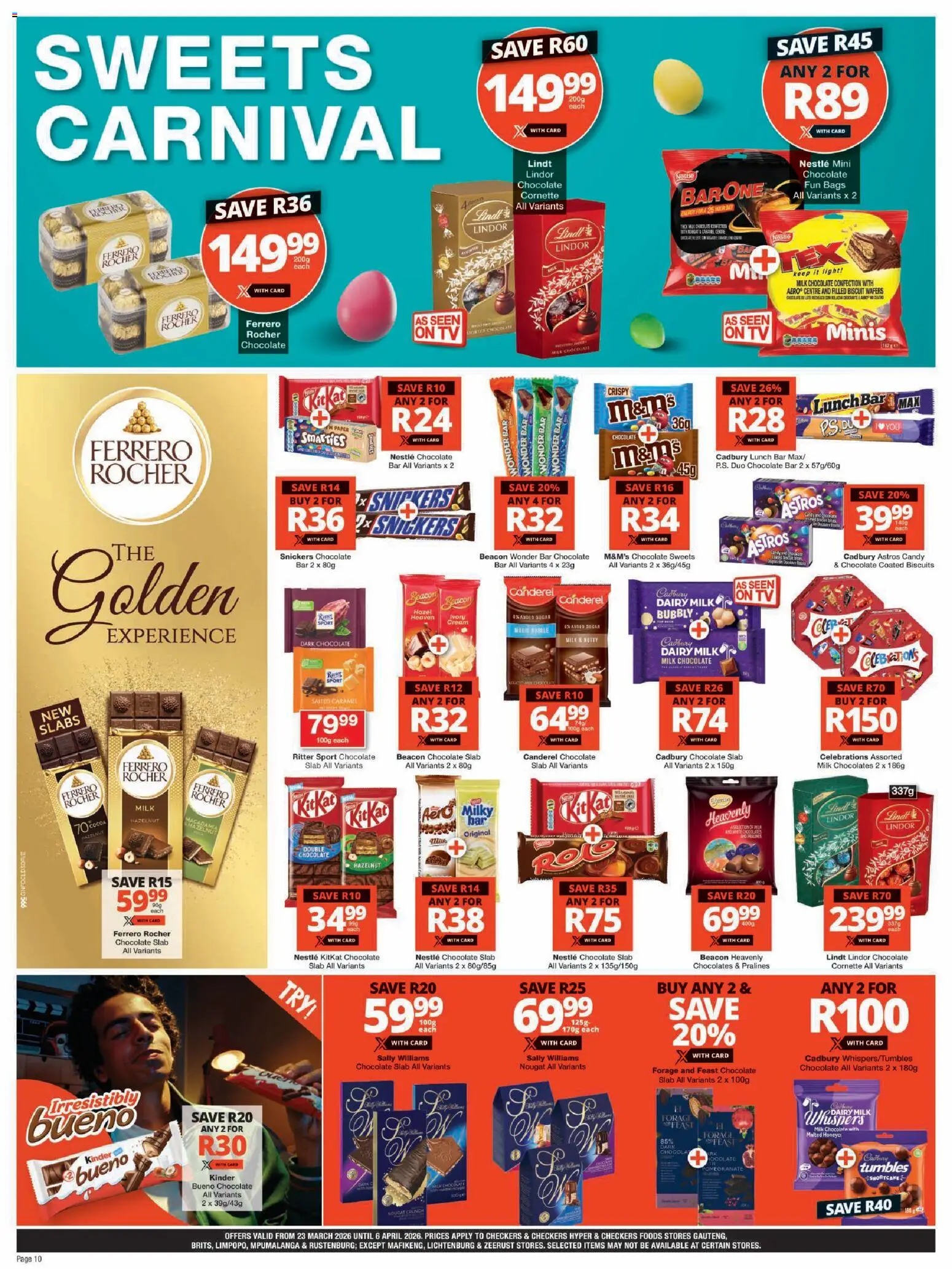 New Checkers catalogue – valid from 23.03.2026 | Page: 10 | Products: Chocolate, Paper, Sugar, Caramel
