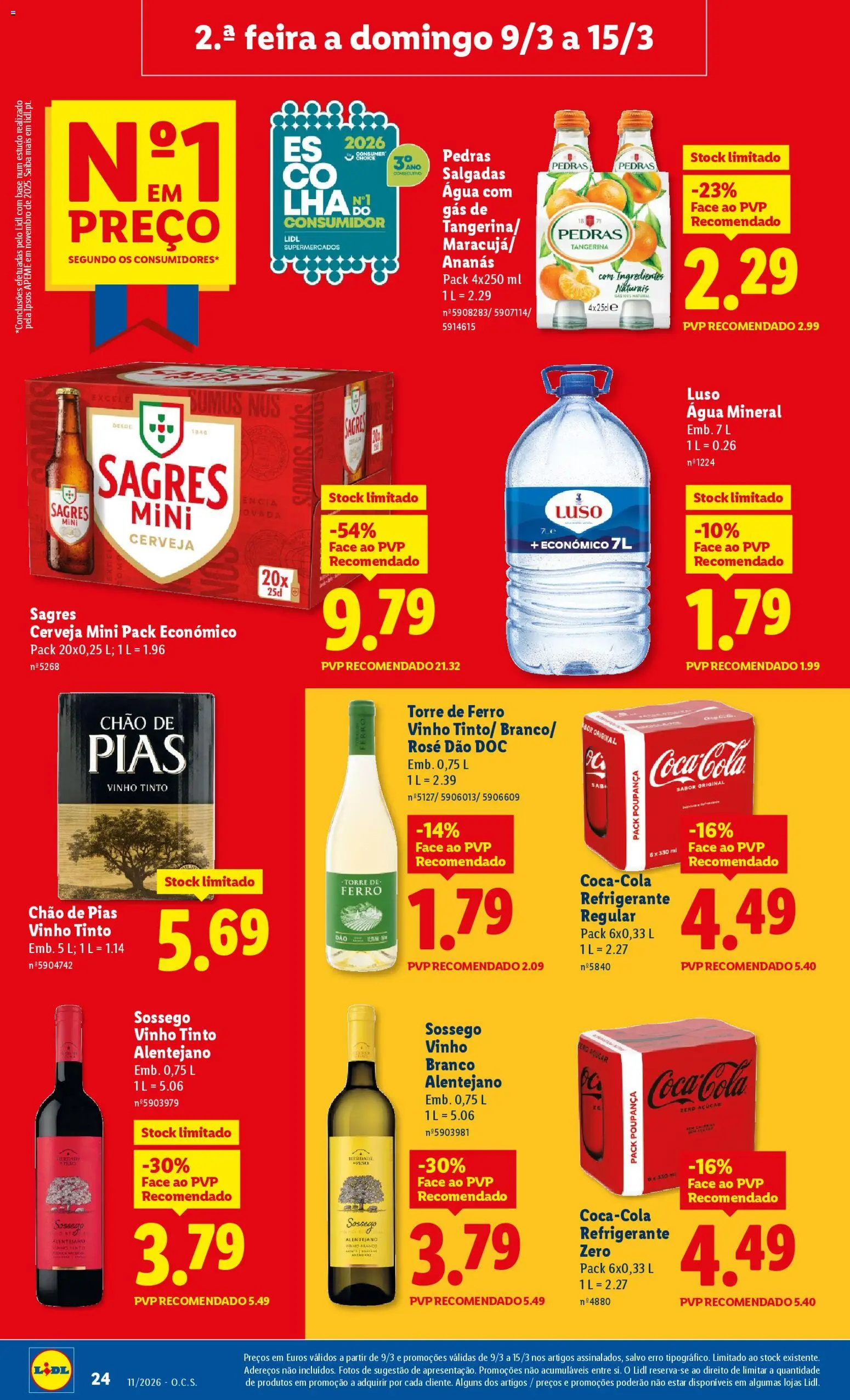 Lidl folheto │ válido de 09.03.2026 | Página: 24 | Produtos: Refrigerante, Ferro, Cerveja, Água com gás