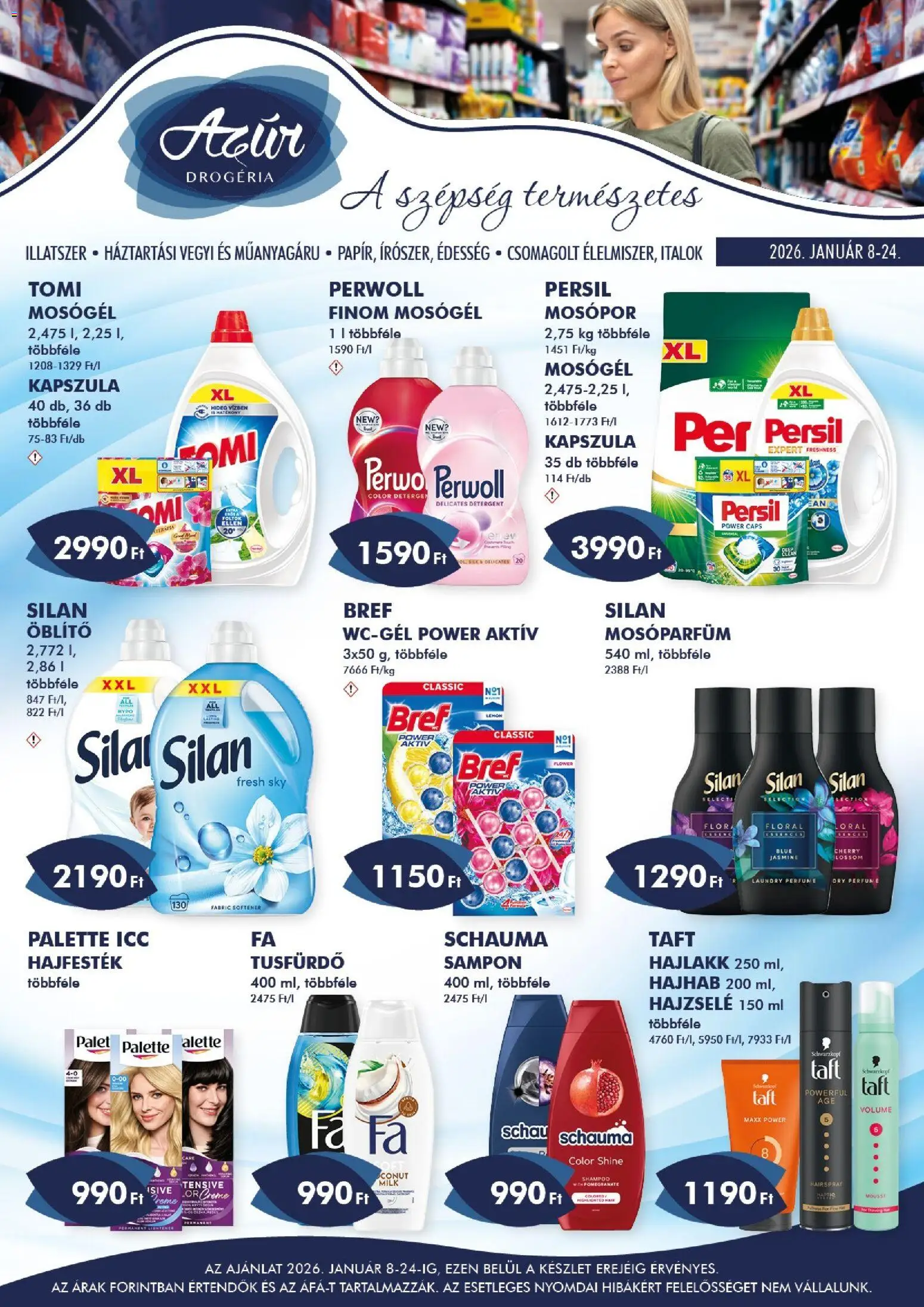 Azur akciós ujság - amely érvényes a következő dátumtól: 08.01.2026 | Oldal: 1 | Termékek: Persil, Mosógél, Hajlakk, Mosópor