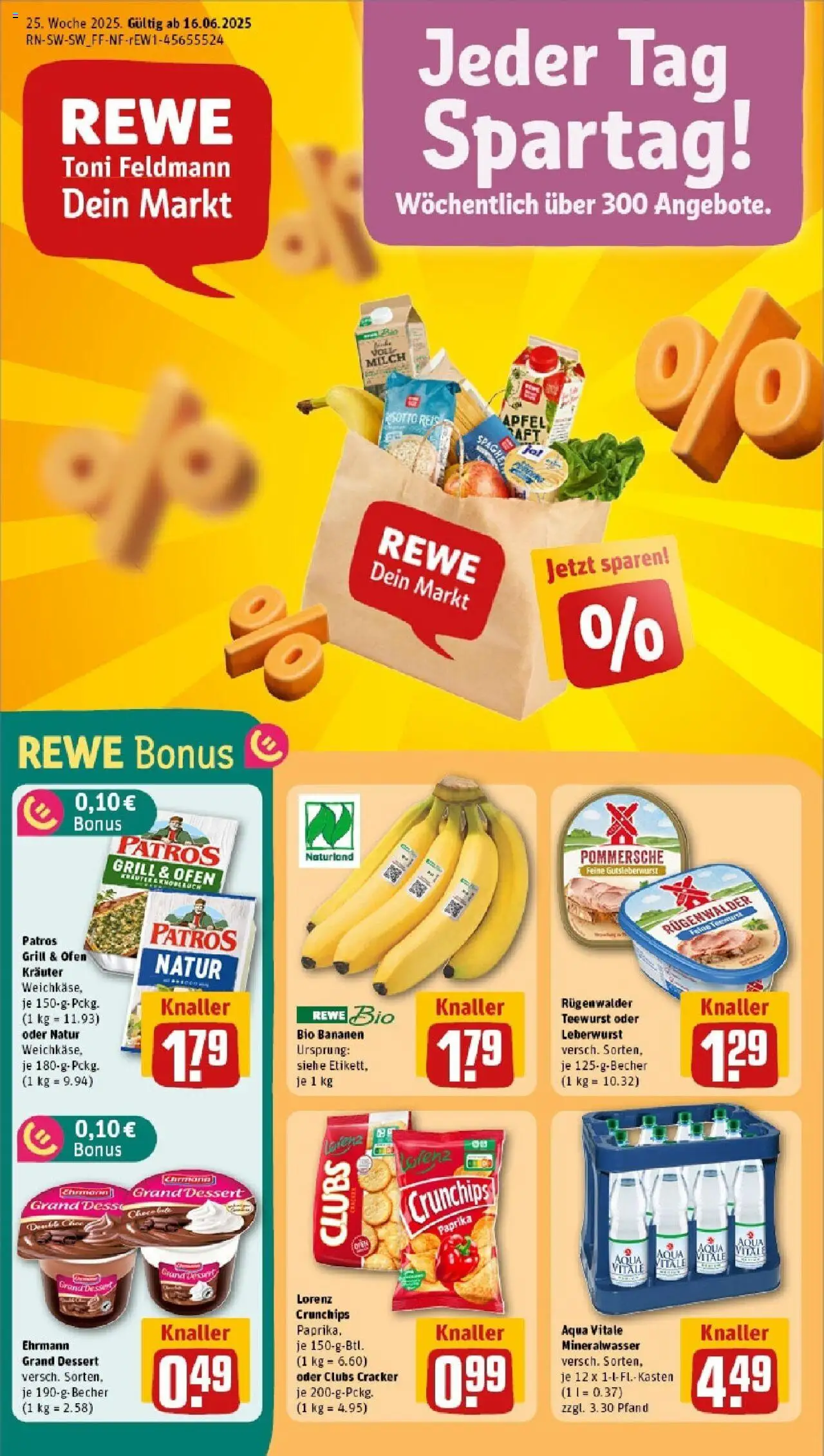Rewe prospekt Rheinzabern	 - gültig ab dem 15.06.2025 | Seite: 1 | Produkte: Milch, Bananen, Saft, Chips